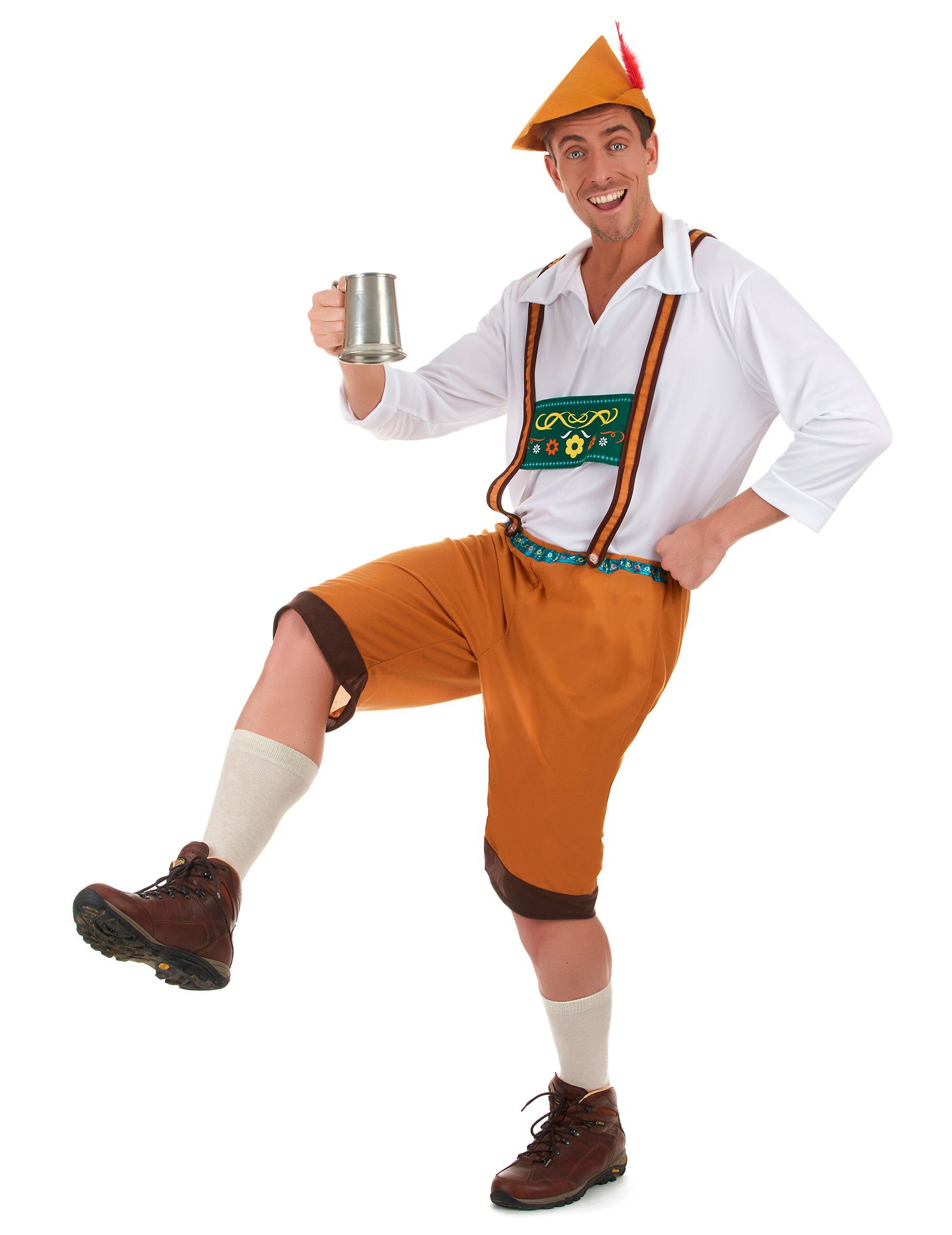 Kostüm Herrenkostüm Bayer mit Lederhose orange-weiß-bunt
