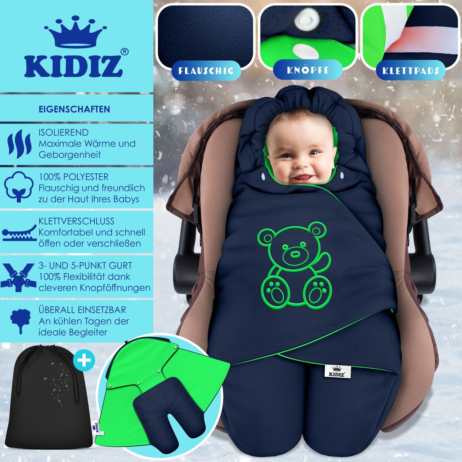 KIDIZ Deckenschlafsack, Baby Einschlagdecke mit Tasche günstig online kaufen
