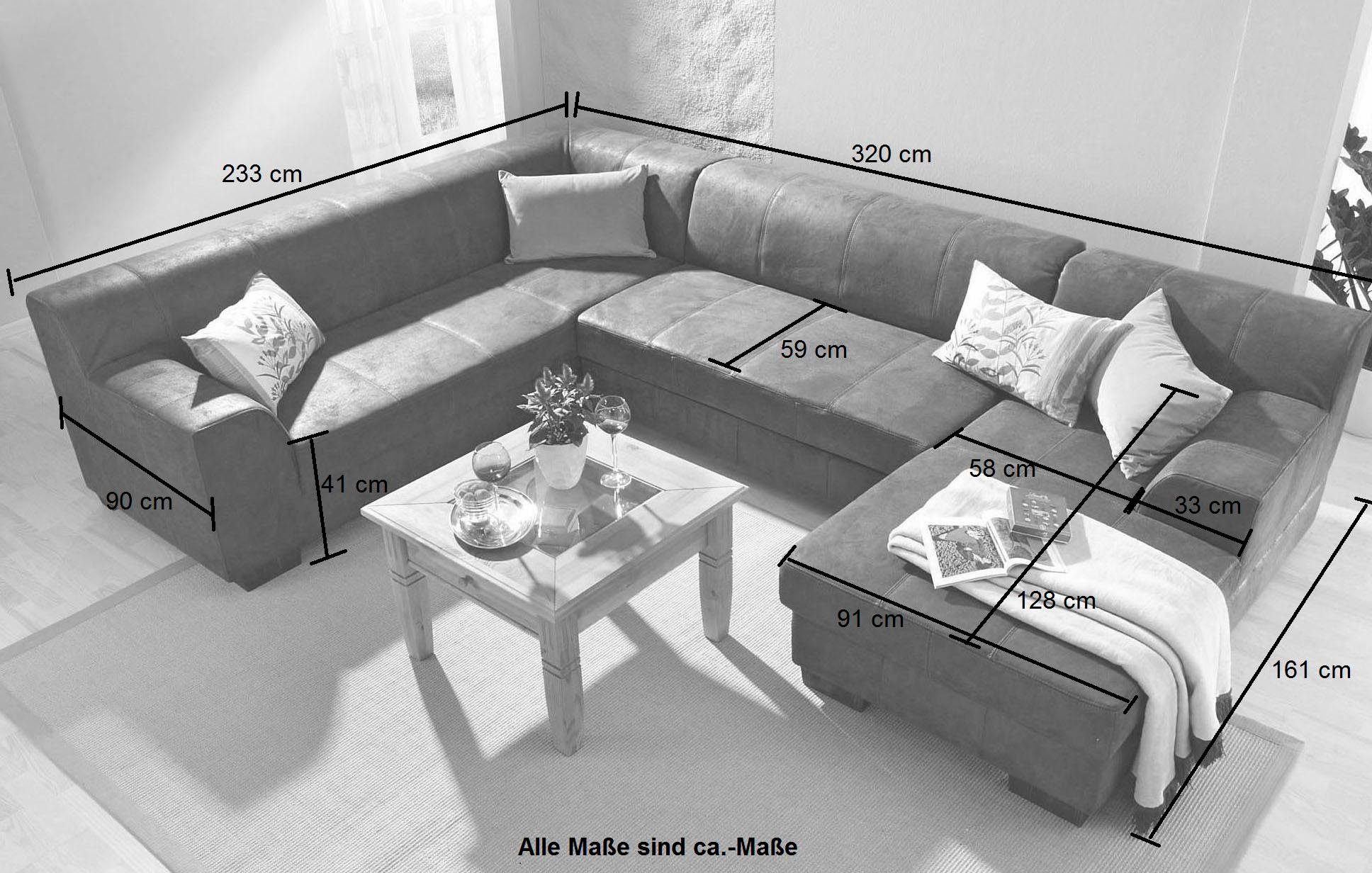 Home affaire Wohnlandschaft Falk klare Linien, zeitlos und komfortabel, U-Form, mit Federkern und wahlweise mit Bettfunktion – Bild 2 von 5
