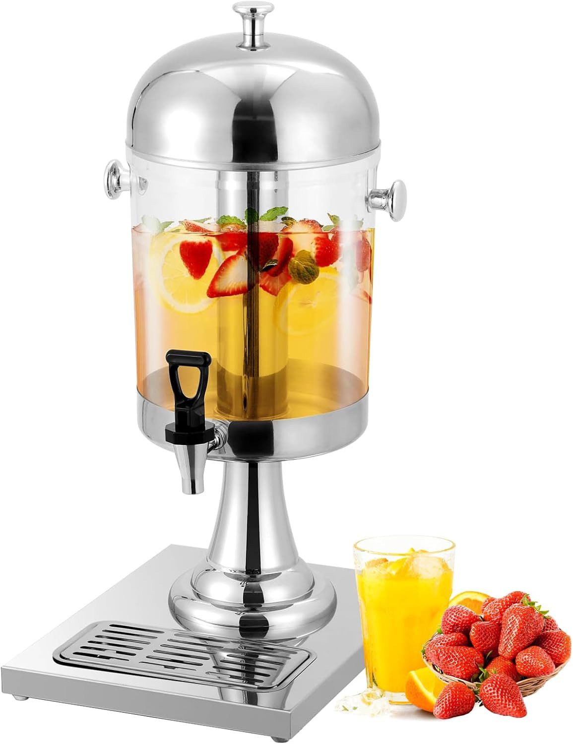 GarveeMore Getränkespender 8L mit Eiskern,Kaltgetränkespender aus Edelstahl mit Ständer, Zapfhahn und Abtropfschale für Limonade,Eistee,Saft,Partys,Hochzeiten