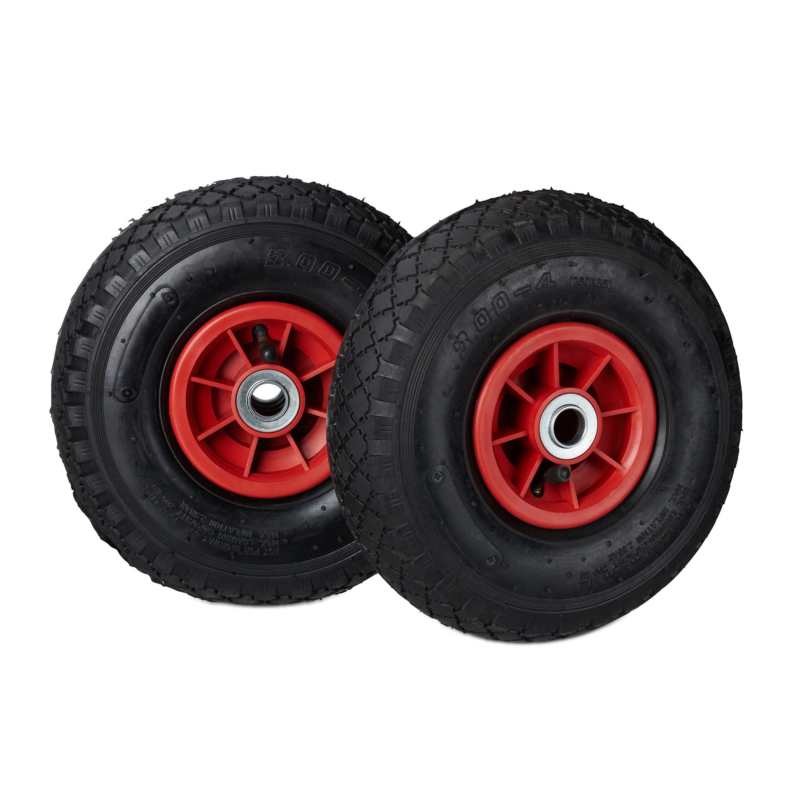 relaxdays Sackkarren-Rad 2er Set Sackkarrenrad 3.00-4 luftbereift (2 St), Schwarz-Rot