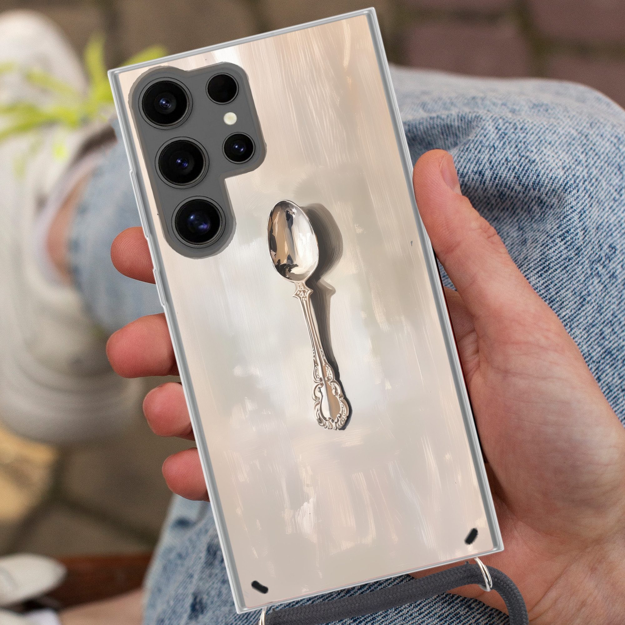 MuchoWow Handyhülle für Samsung Galaxy S24 Ultra Löffel - Farbe - Silber, Tragbare Handyhüllen mit Kette zum umhängen, Handykette Handyband