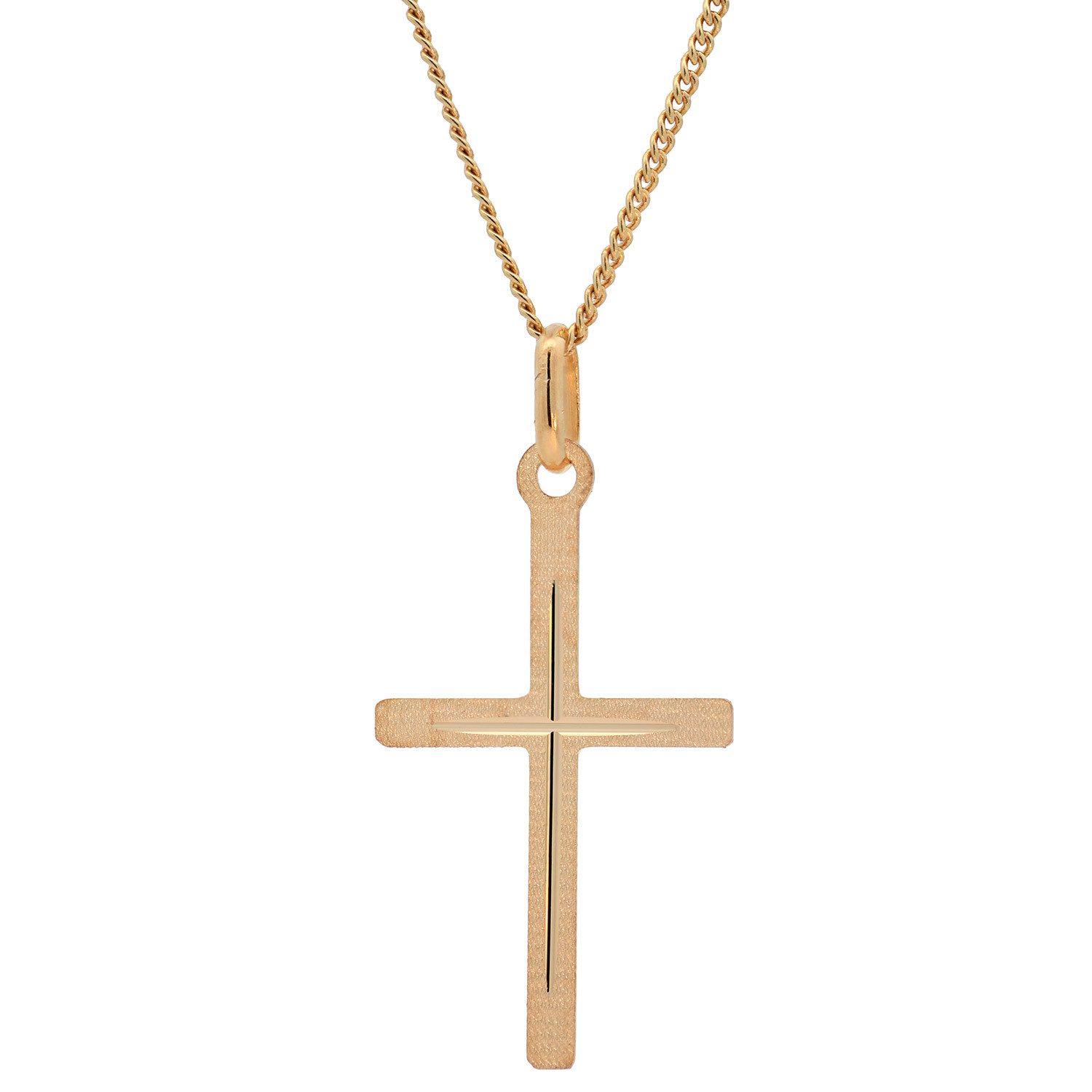 HOPLO Kreuzanhänger Anhänger Kreuz echt 333-8 Karat Gold mit vergoldeter Silberkette 36 cm, Made in Germany