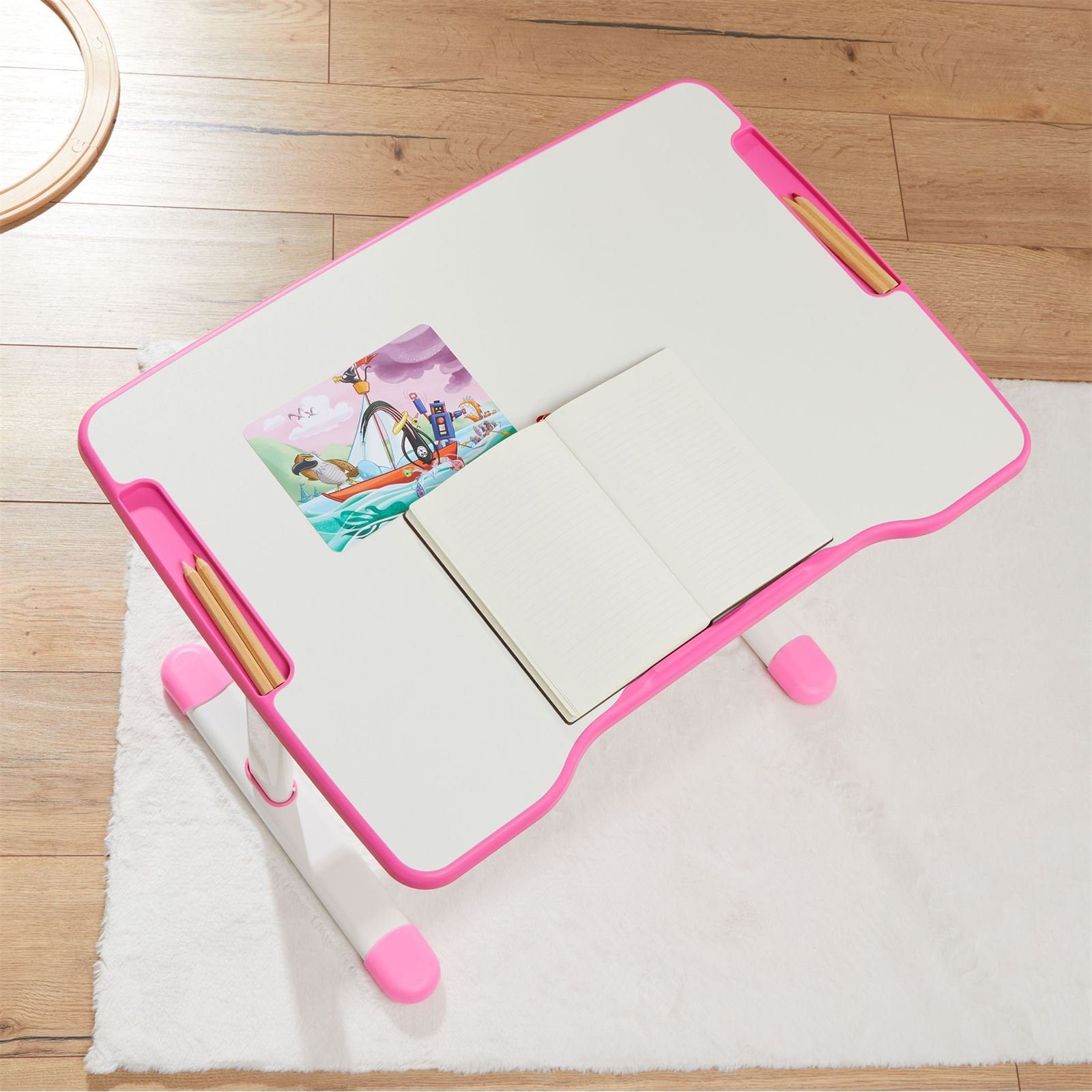 Schreibtisch Kinderschreibtisch Kin CARO-Möbel neigbar höhenverstellbar Kinderschreibtisch weiß/rosa VITA,