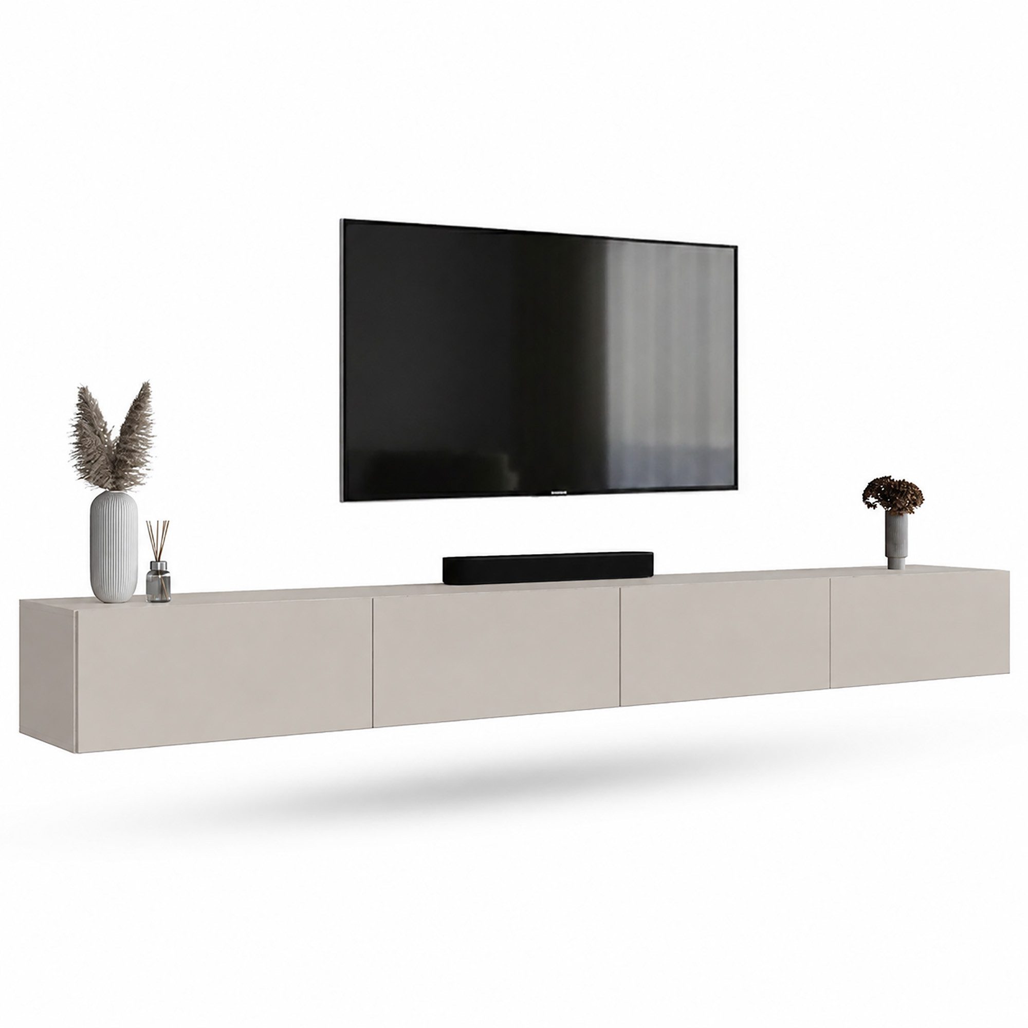 Planetmöbel TV-Schrank West TV-Board, Fernsehtisch 280 cm lang, TV-Lowboard (für Fernseher bis 65 Zoll, TV Schrank viel Stauraum, sideboard hängend, Fernsehschrank 2x 140 x 30 x 37,5 cm) kaschmir