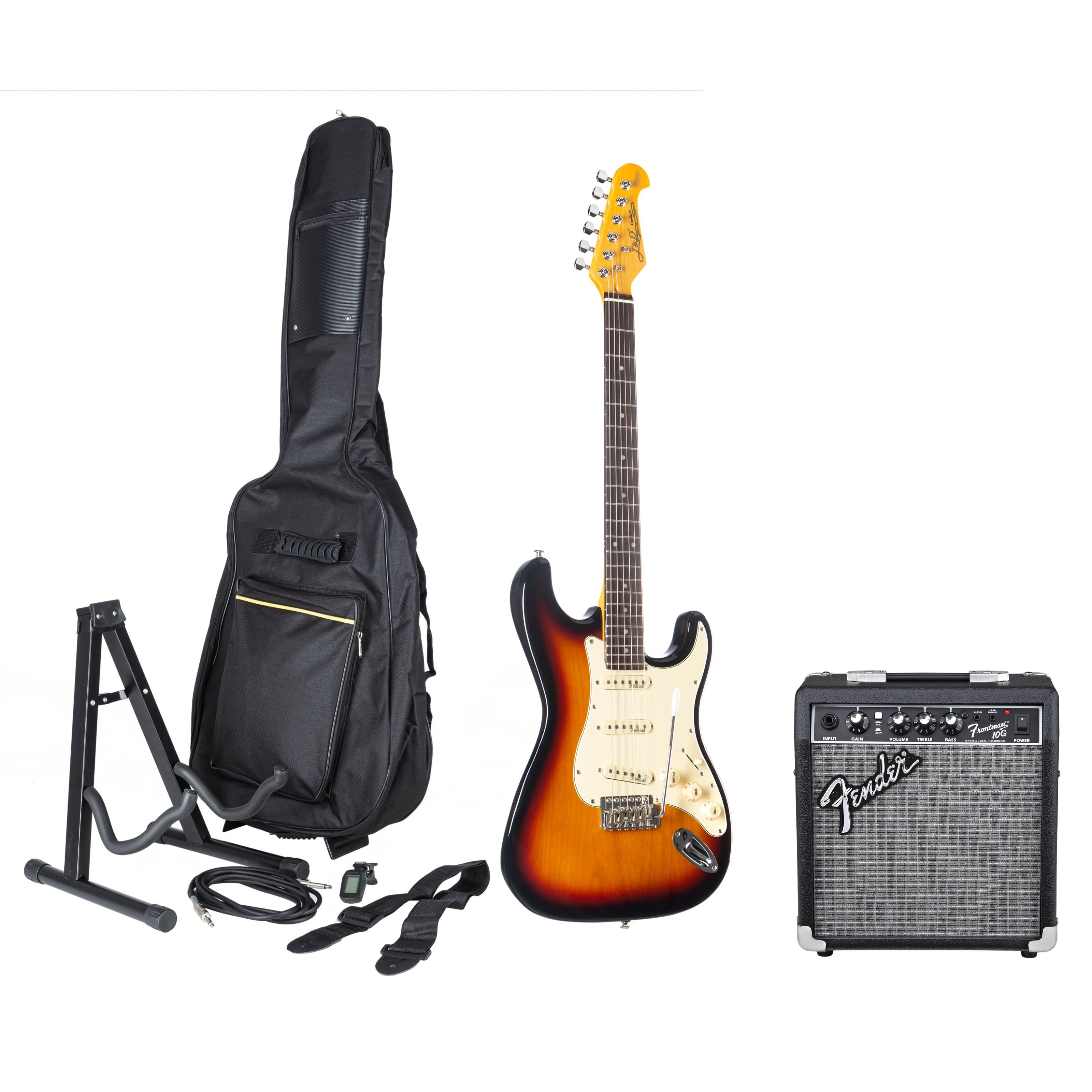 J & D EGitarre, EGitarren, EGitarrenSets, ST Vintage SB + Frontman 10 EGitarren Anfänger Set