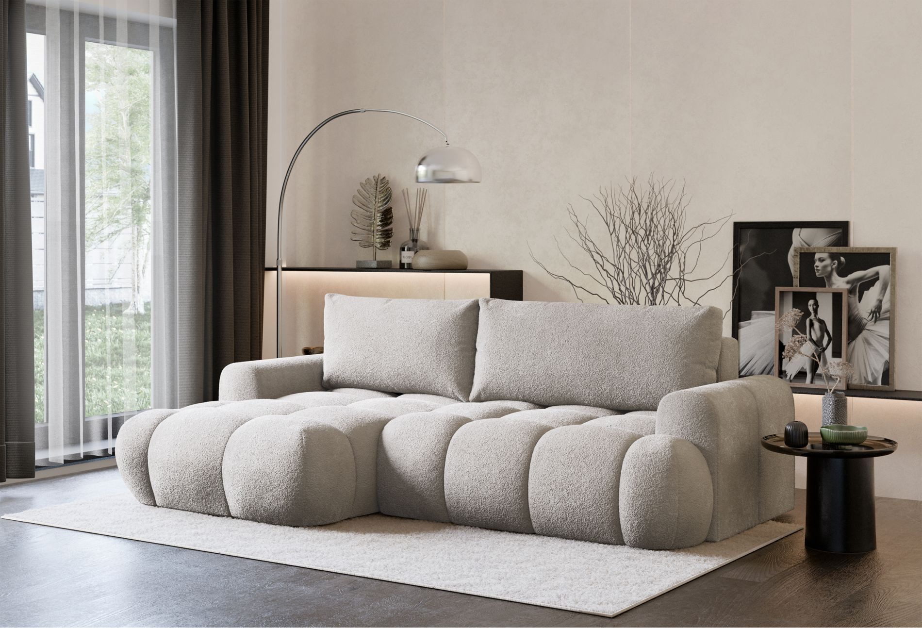 Selsey Ecksofa OMBO MINI, Ecksofa mit Schlaffunktion & Bettkasten, Bouclé, 246 cm