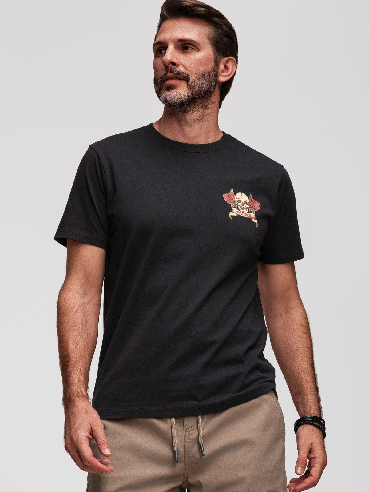 OMBRE T-Shirt Herren T-Shirt Regular Fit mit Print Schwarz L (kein Set, 1-tlg)