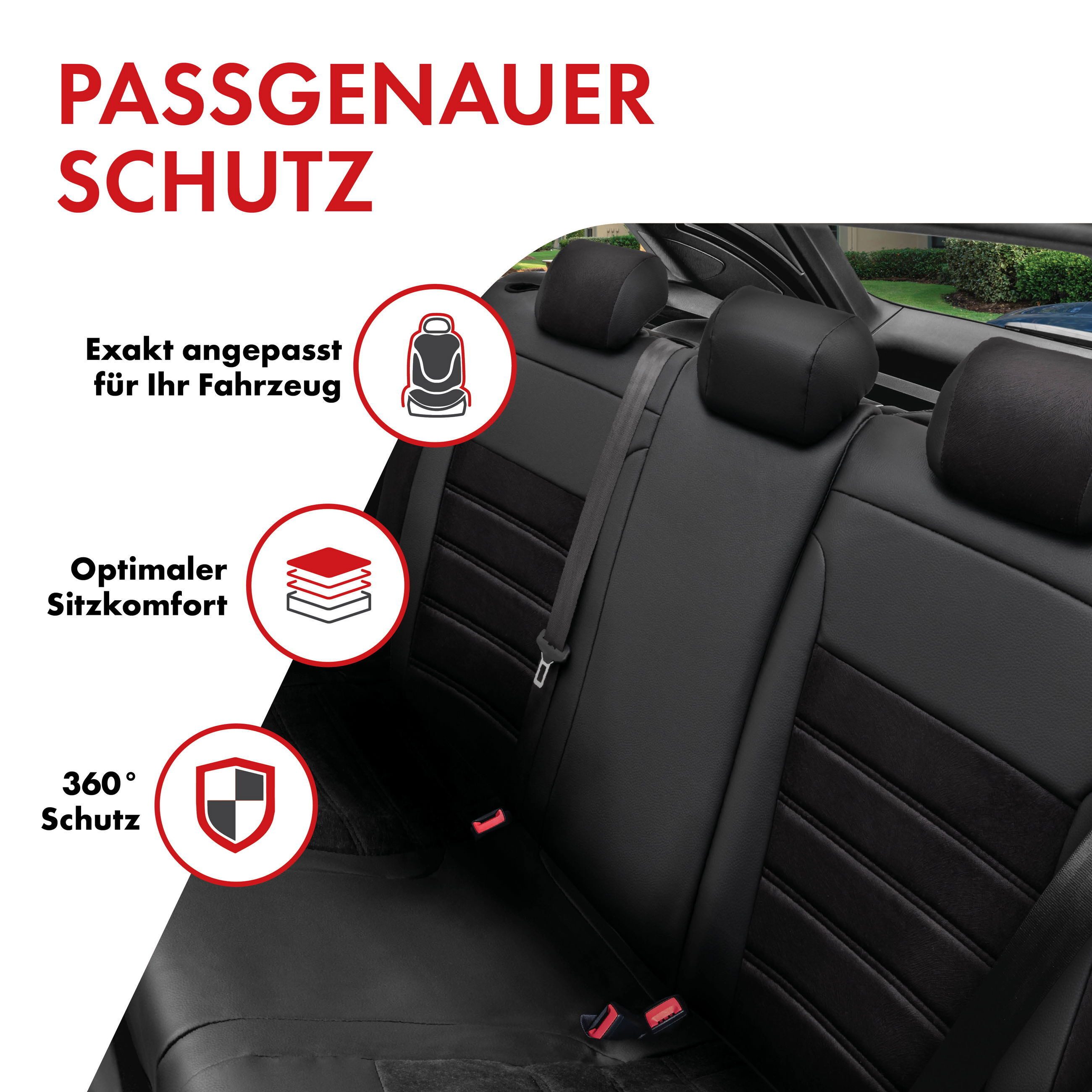 WALSER Autositzbezug Sitzbezug Passform PKW, 1 Rücksitzbezug, Kopfstützenbezüge, Lehne 1/2 geteilt, 5-tlg.