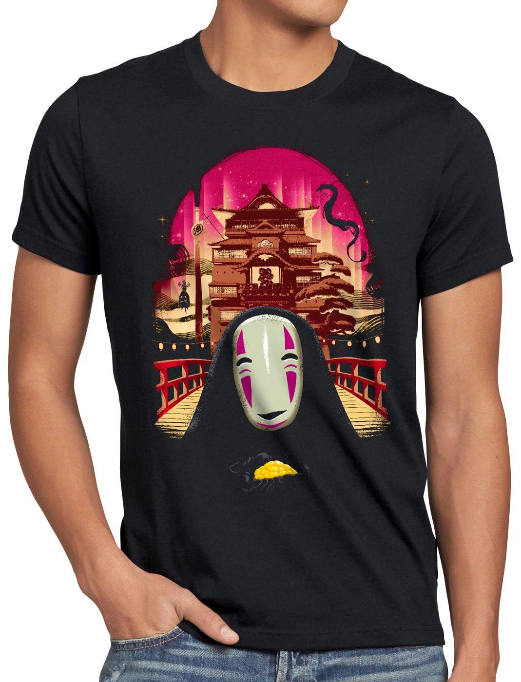 style3 Print-Shirt Herren T-Shirt Ohngesicht zauberland reise anime manga chihiro