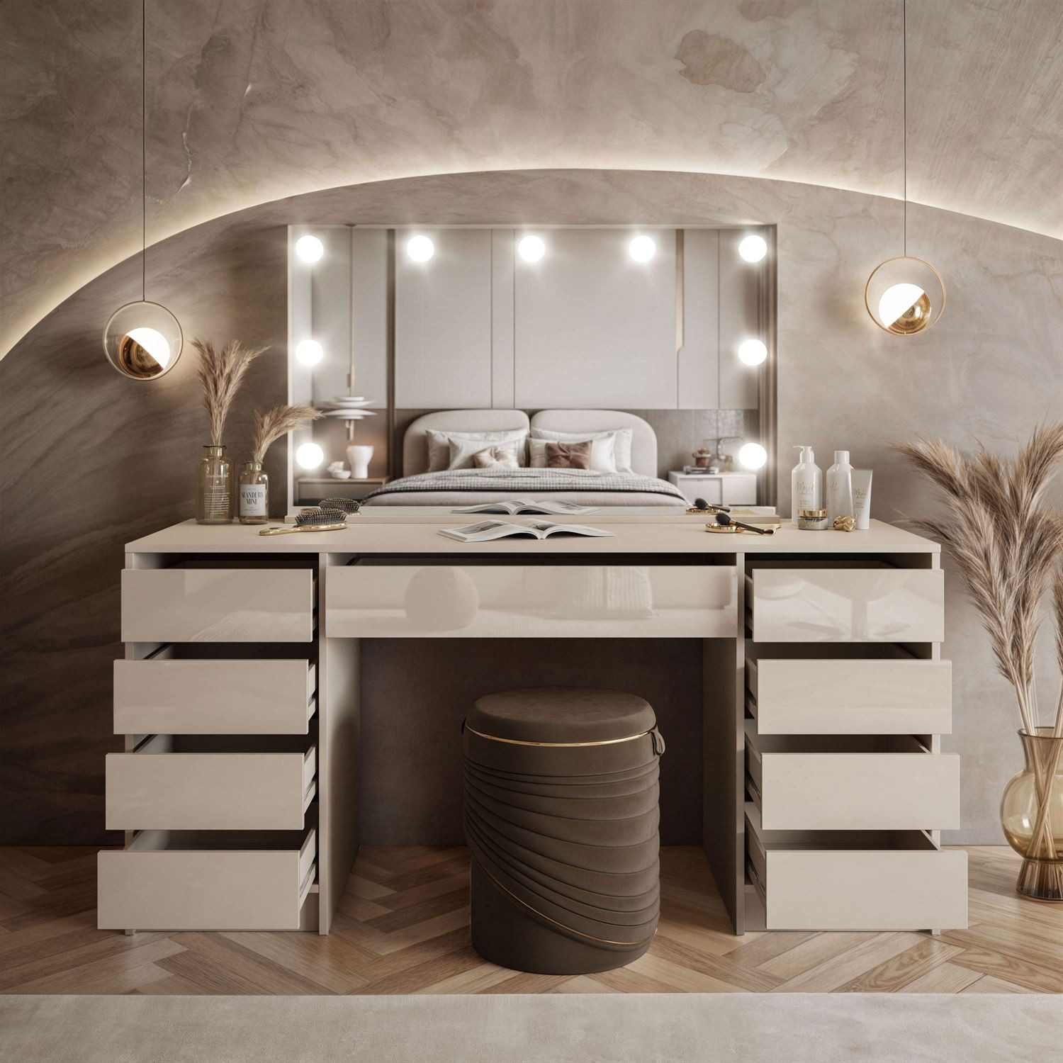 Lookway Schminktisch MADA DOUBLE ELITE mit Spiegel und Beleuchtung