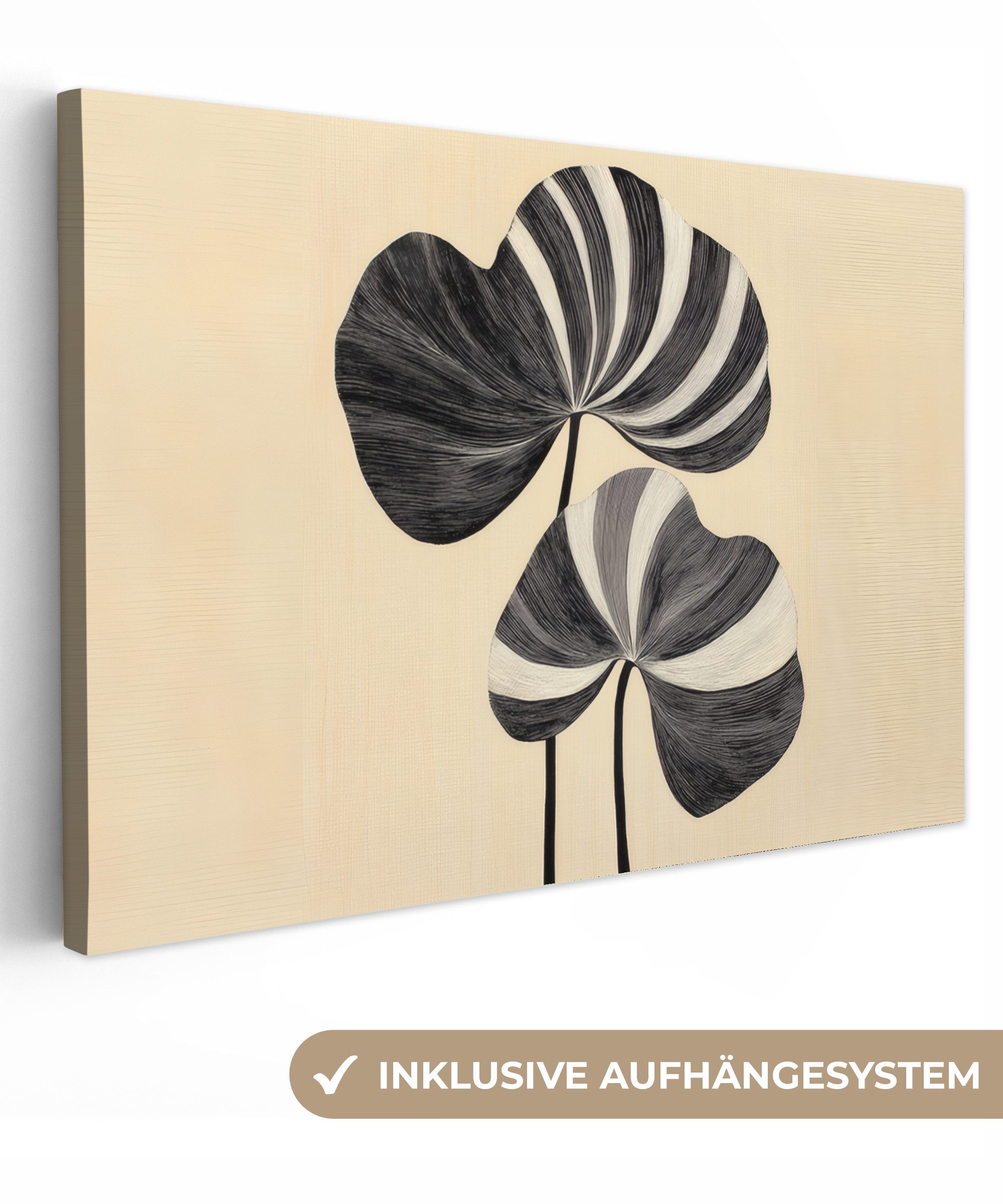 OneMillionCanvasses® Leinwandbild Schwarz - Blätter - günstig online kaufen