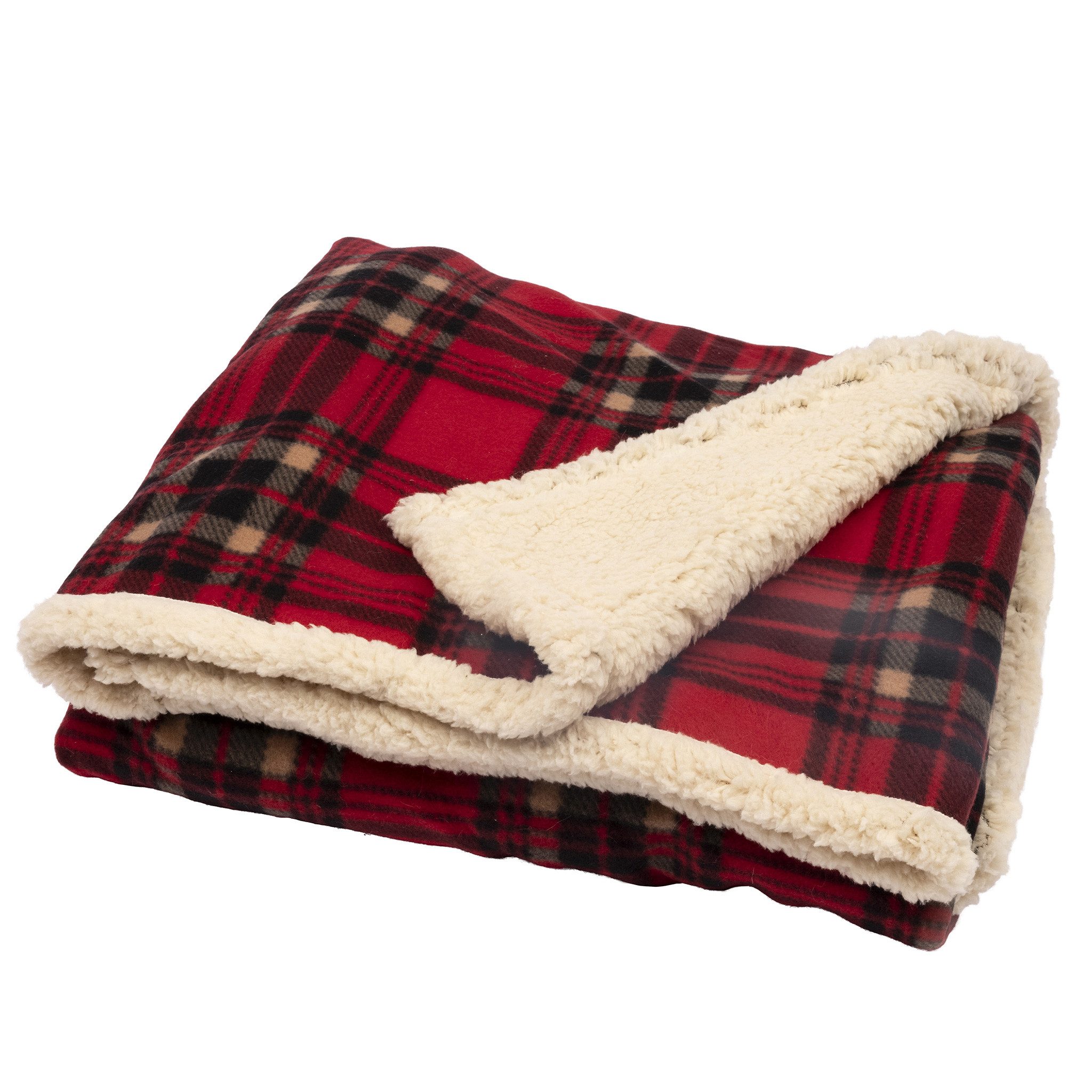 Wohndecke, Kaemingk, Kuscheldecke Fleecedecke Sherpa 130x170cm kariert 1 Stück Rot Schwarz