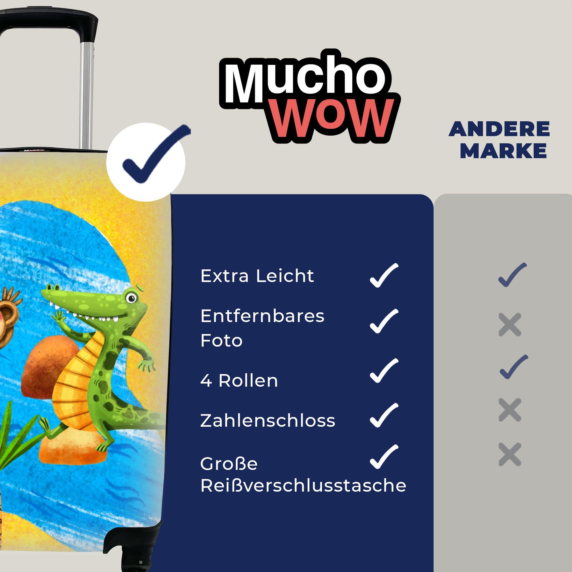 - Handgepäckkoffer MuchoWow - für 4 Affe mit Reisekoffer Reisetasche Palme, Ferien, Wasser - Krokodil Rollen, rollen, Trolley, Handgepäck