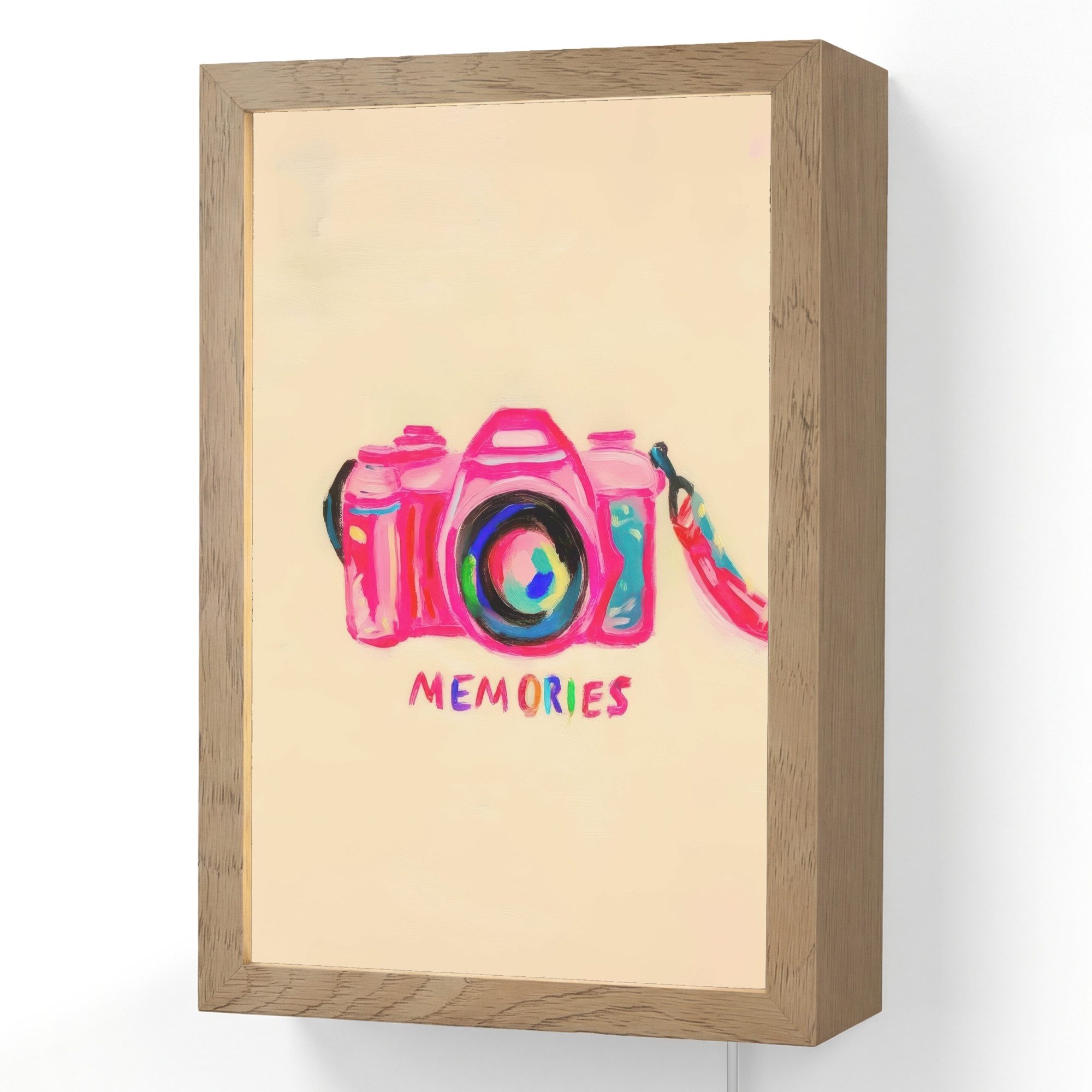 OnlyWow Wandleuchte Lightbox Kamera - Erinnerungen - Rosa - Gemalt, Dimmbar, Farbwechsel, LED, Warmweiß, Kaltweiß, Neutralweiß Einstellbar, Wandlampe Innen, Dimmbar, mit Kabel, LED, Beleuchtung, Wohnzimmer