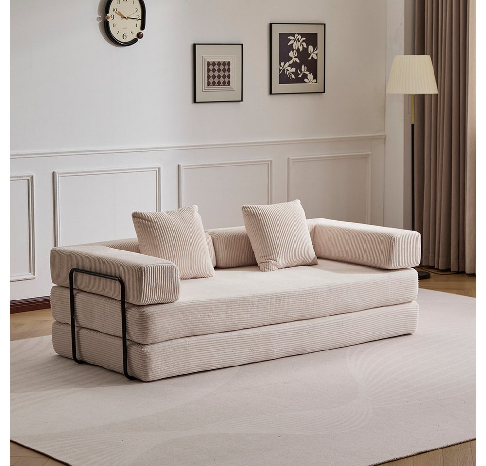 Vankel Loungesofa 4-in-1 Wohnzimmersofa mit Bettfunktion – faltbares Cord Schlafsofa, Bequemes & modernes Schlafsofa aus Cord – ideal für kleine Räume