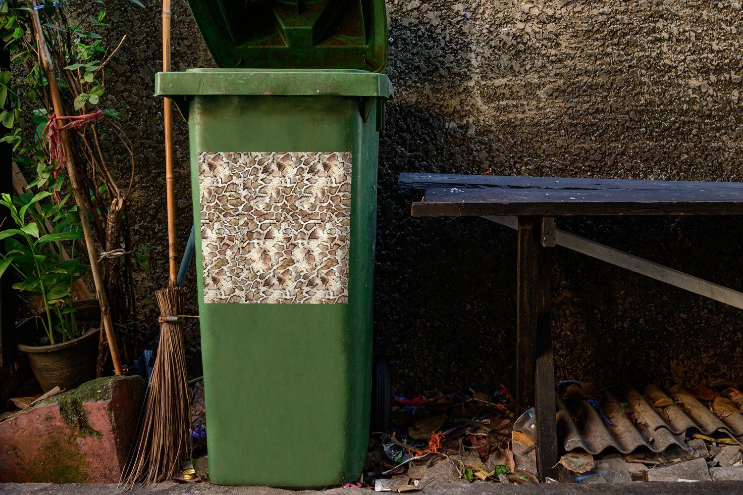 Design Schlange Mülleimer-aufkleber, - Abfalbehälter (1 Mülltonne, Tiere - St), Sticker, Container, MuchoWow Wandsticker