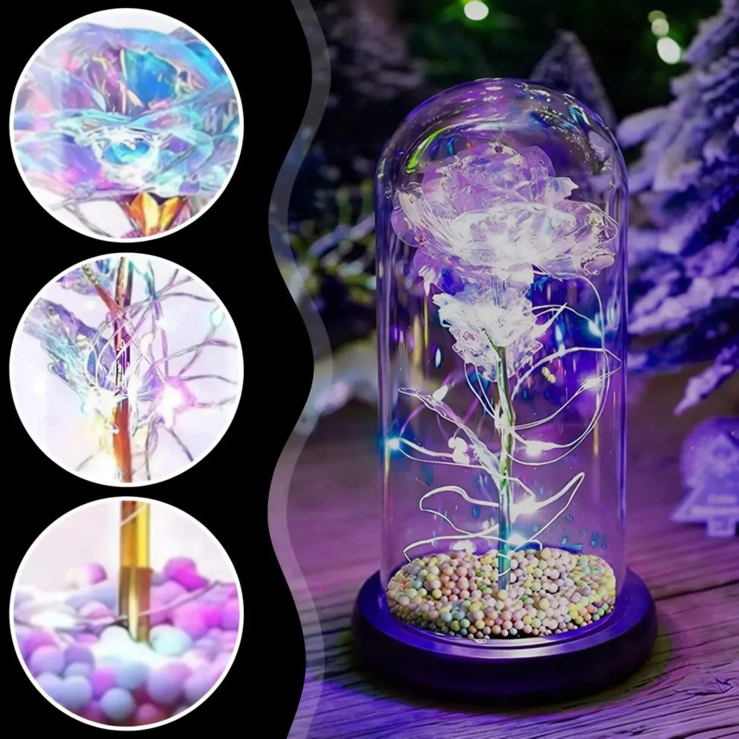 AMORE MIO LED Dekoobjekt LED Rose Acrylglas Kuppel Beleuchtung warmweiß Innenbereich Deko, LED fest integriert, warmweiß, Warmweiße LED Beleuchtung Acrylglas Kuppel dekorativ batteriebetrieben