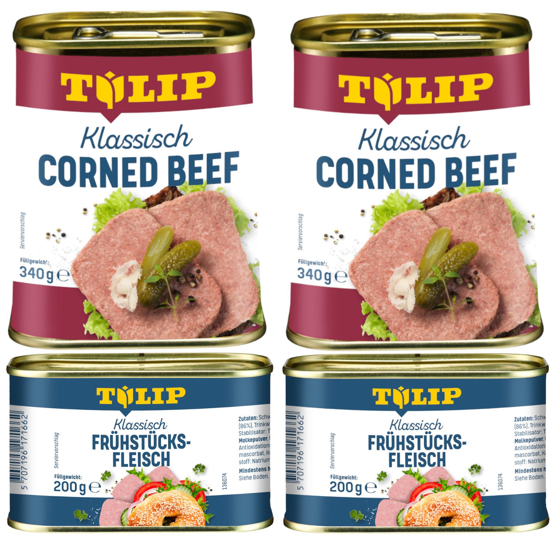 TULIP Wurstkonserve Frühstücksfleisch Schwein 200g Corned Beef 340g Delikatesse, (Set), Dänische Delikatesse