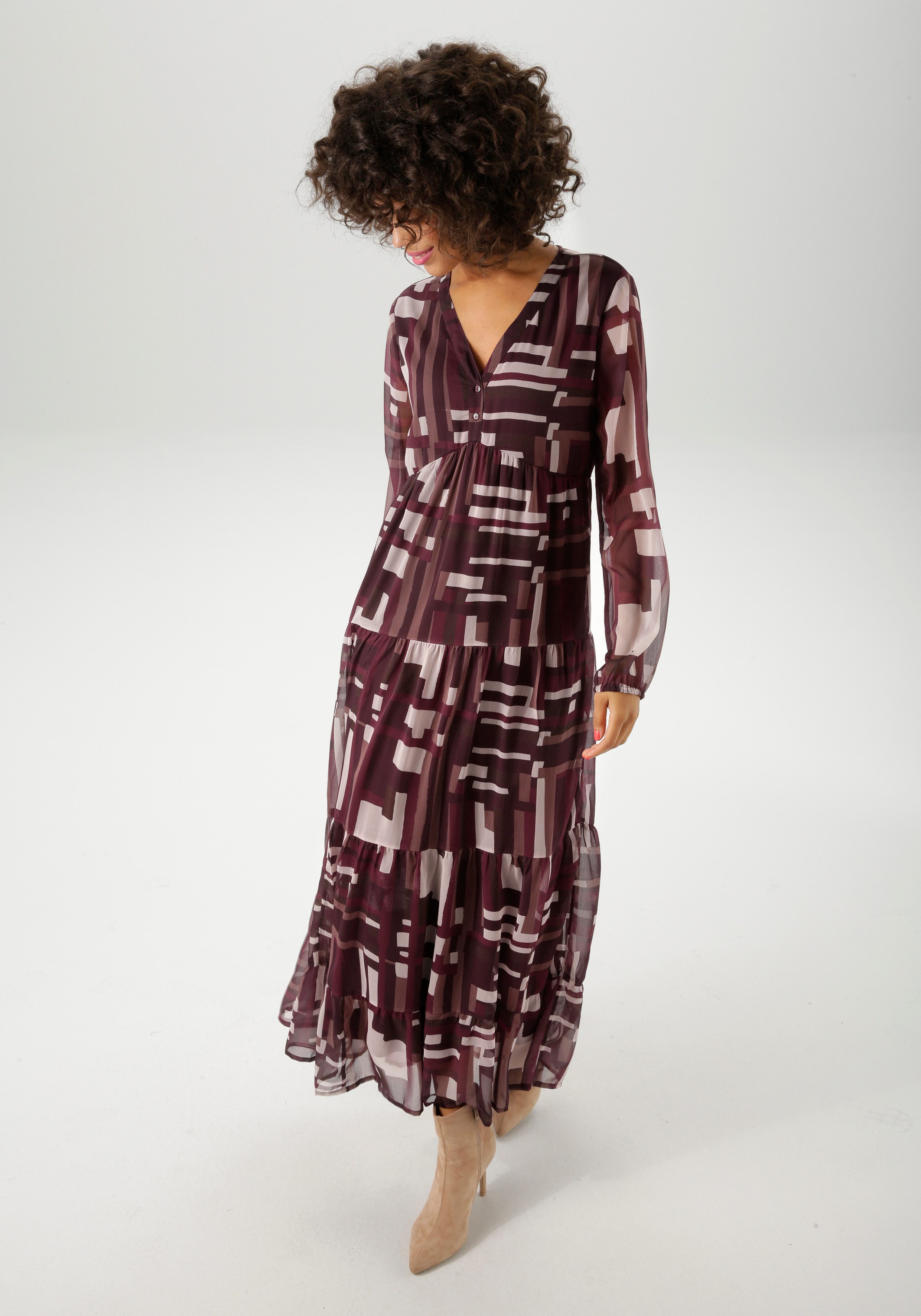 Aniston CASUAL Maxikleid mit trendfarbigem, grafischen Muster günstig online kaufen