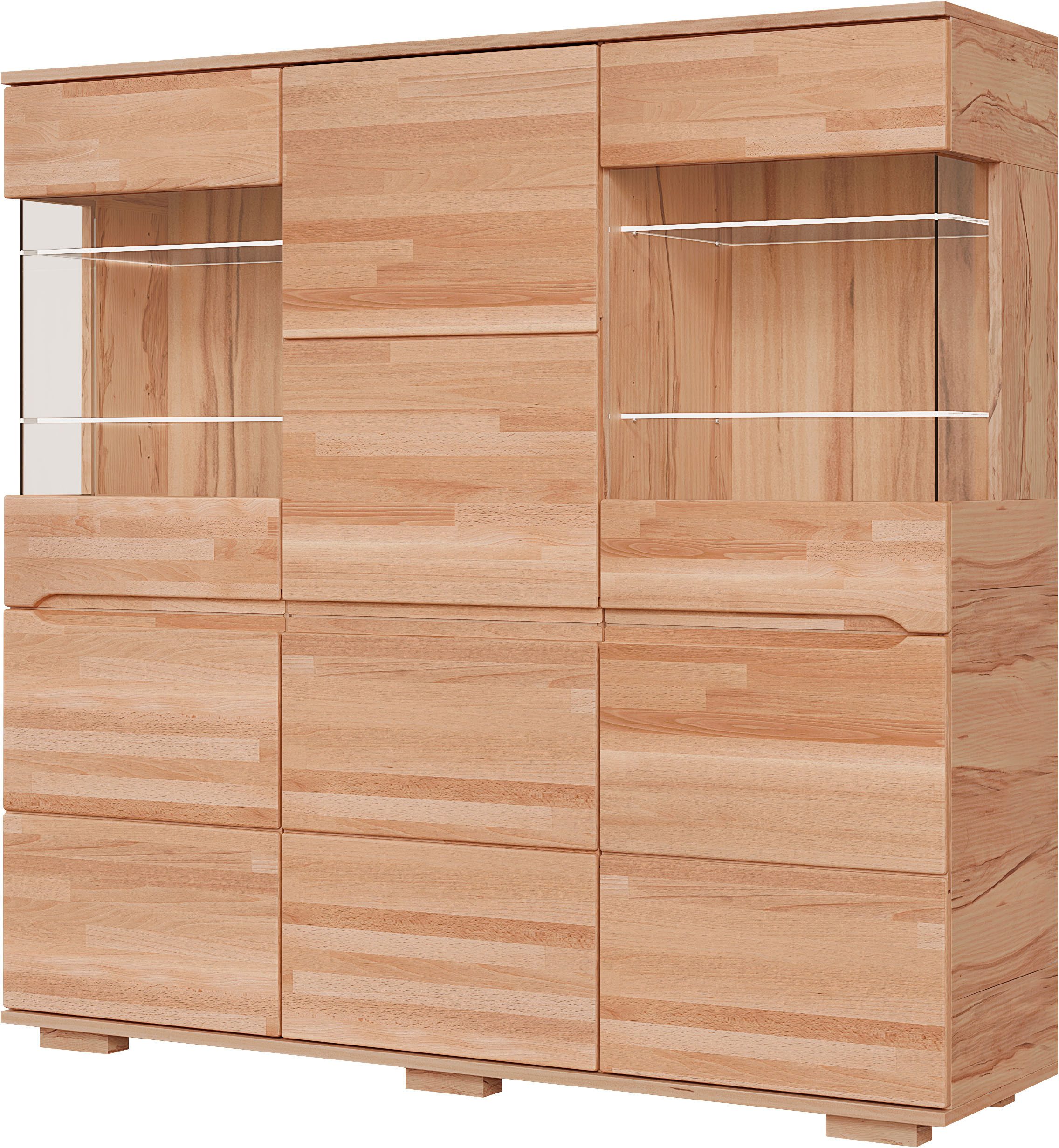 OTTO home Highboard VETRO Teilmassiv, Fronten Massivholz, Wohnzimmer, Stauraum,Griffmulde, B/T/H:150/40/1445,5cm, 15geschlossene Fächer,verstellbare Einlegeboden