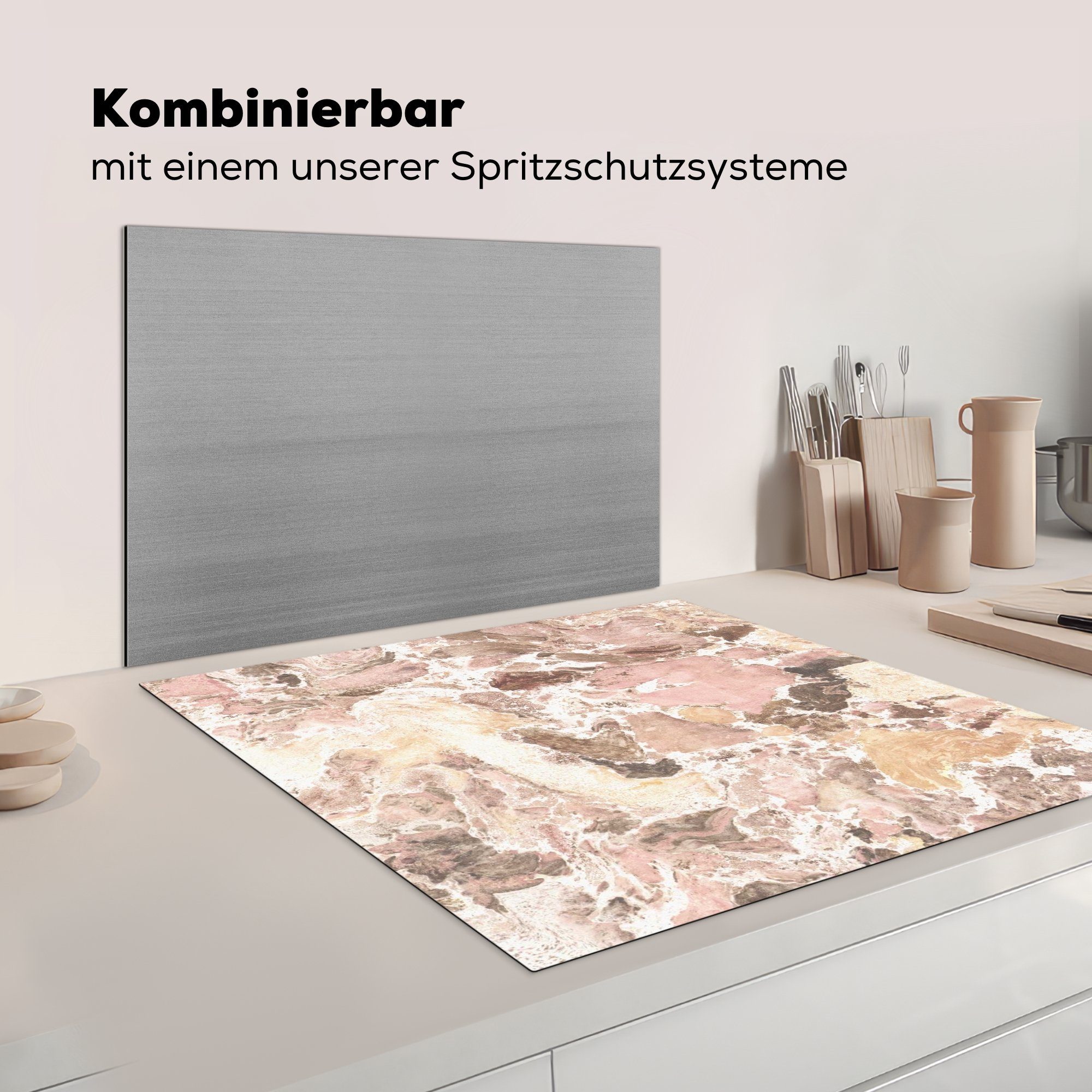 Herdblende-/Abdeckplatte Arbeitsplatte - küche (1 cm, 78x78 Granit Rosa Ceranfeldabdeckung, Vinyl, für MuchoWow - tlg), Kristall,