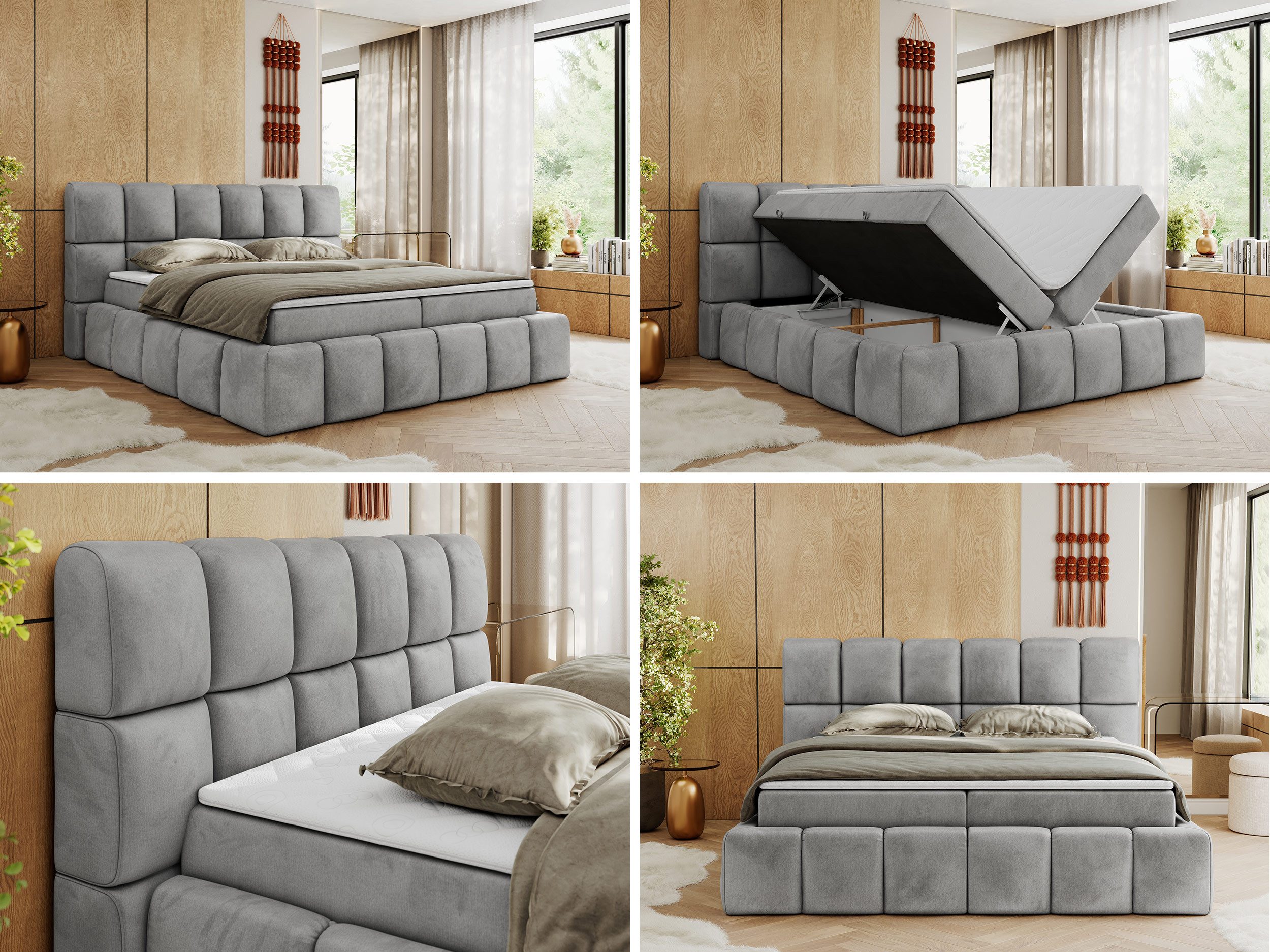 MKS MÖBEL Boxspringbett NIRA (Packung, Set, Topper T25/Visco, T30-Schaum, Multipocket Matratzen, Kopfteil), Boxspringbett, Doppelbett, Zwei Bettkästen, dekorative Box