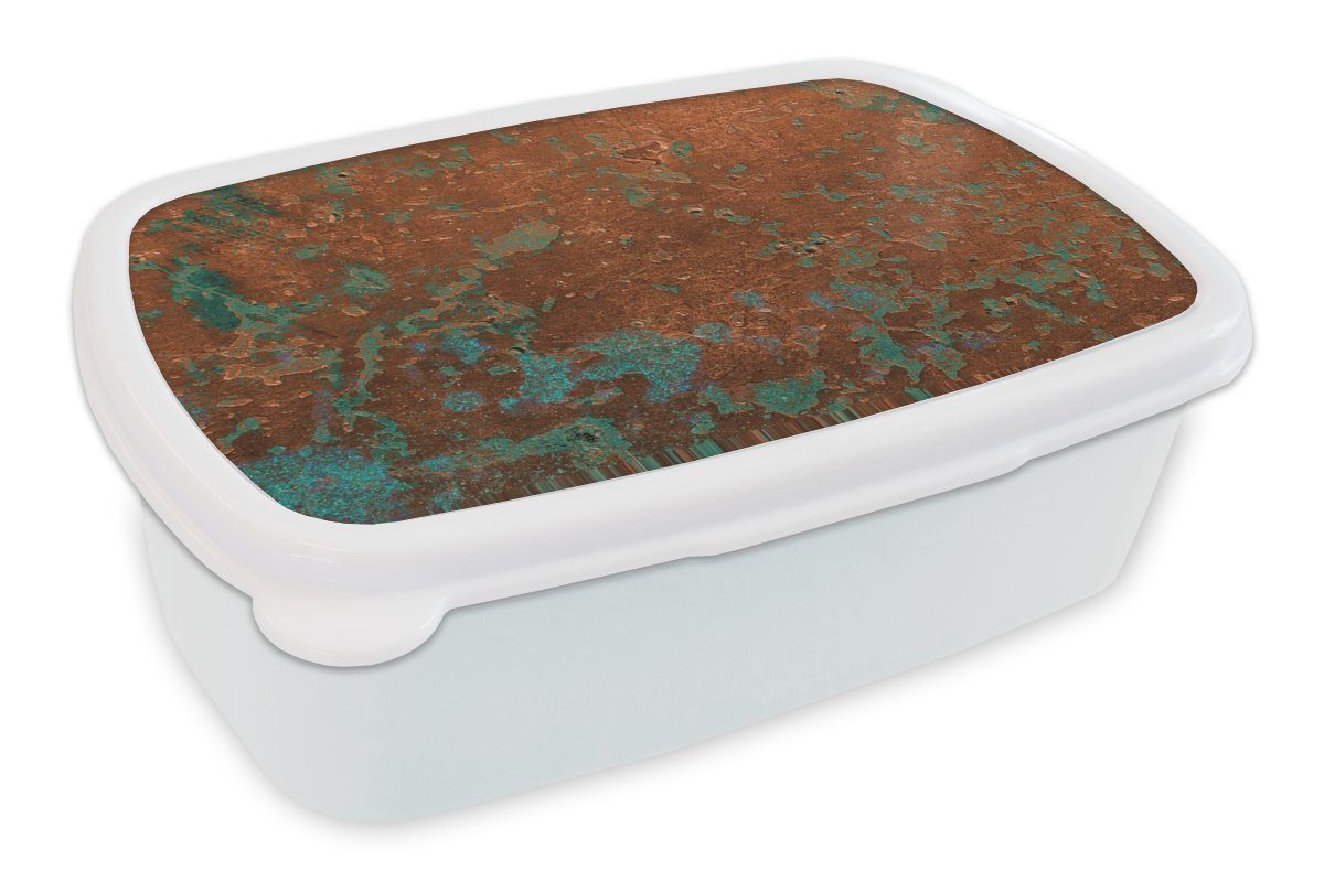 MuchoWow Lunchbox Metall - Rost - Blau, Kunststoff, (2-tlg), Brotbox für Kinder und Erwachsene, Brotdose, für Jungs und Mädchen weiß