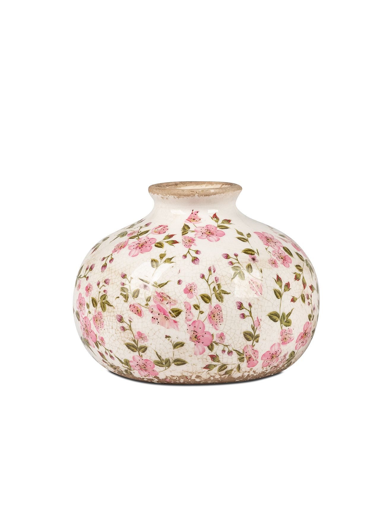 formano Dekovase Vase Vintage Blüten antik weiß rosa H. 13 oder 17cm