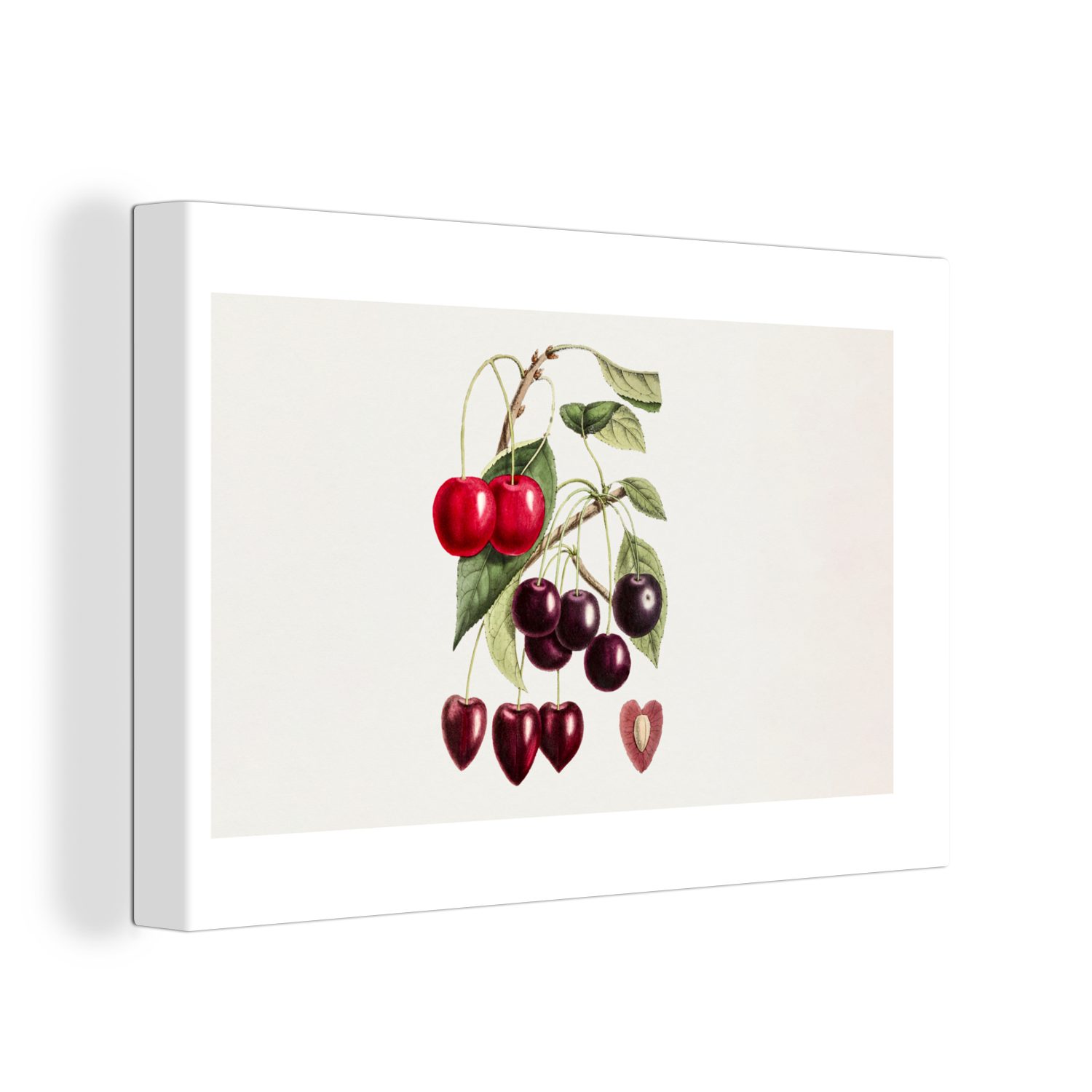 OneMillionCanvasses® Leinwandbild Lebensmittel - Kirsche - Herz, (1 St), Wandbild Leinwandbilder, Aufhängefertig, Wanddeko, 30x20 cm