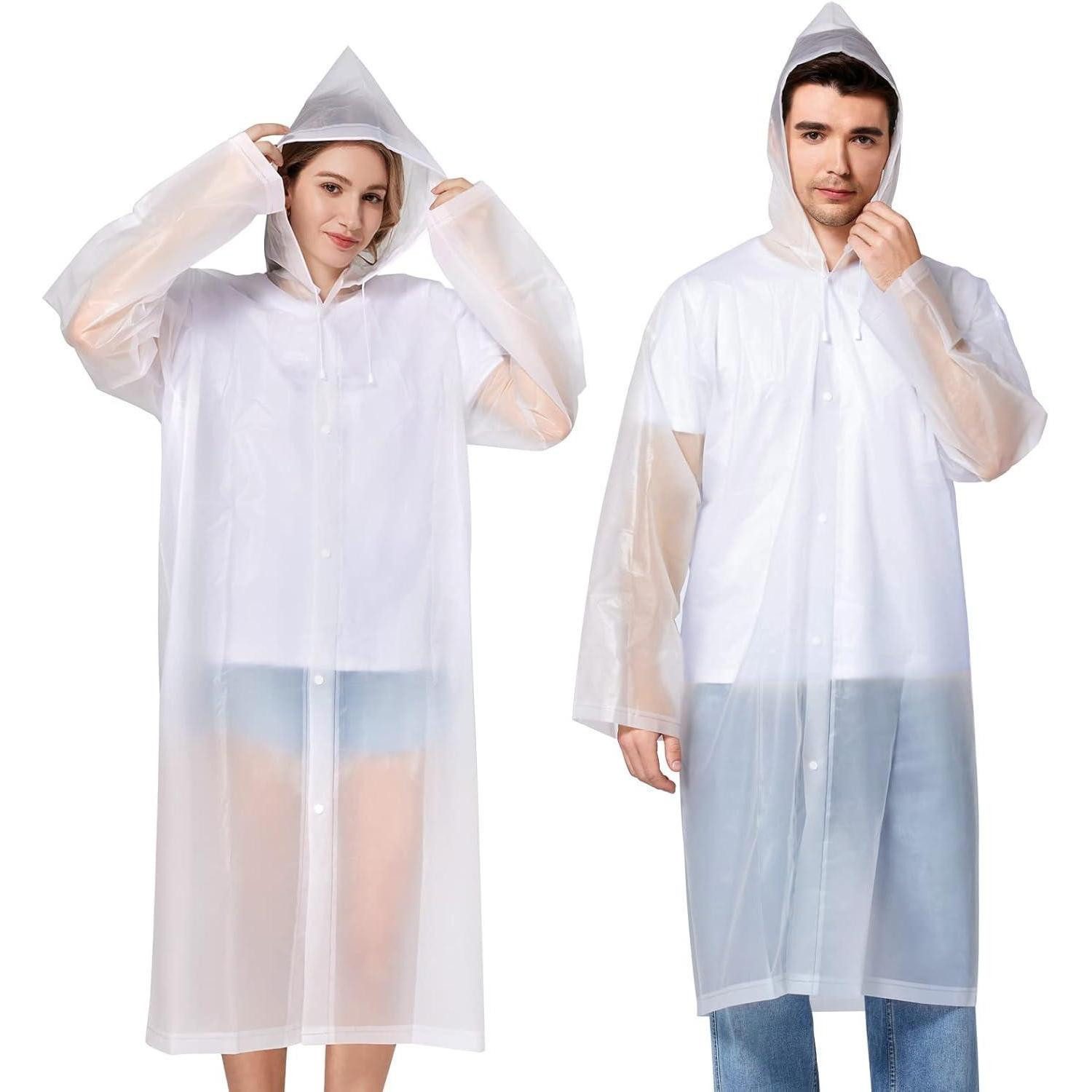 LuxusKollektion Regenmantel Regenponcho 2 Stück Damen Herren Wasserdicht Kapuze Weiß Erwachsener