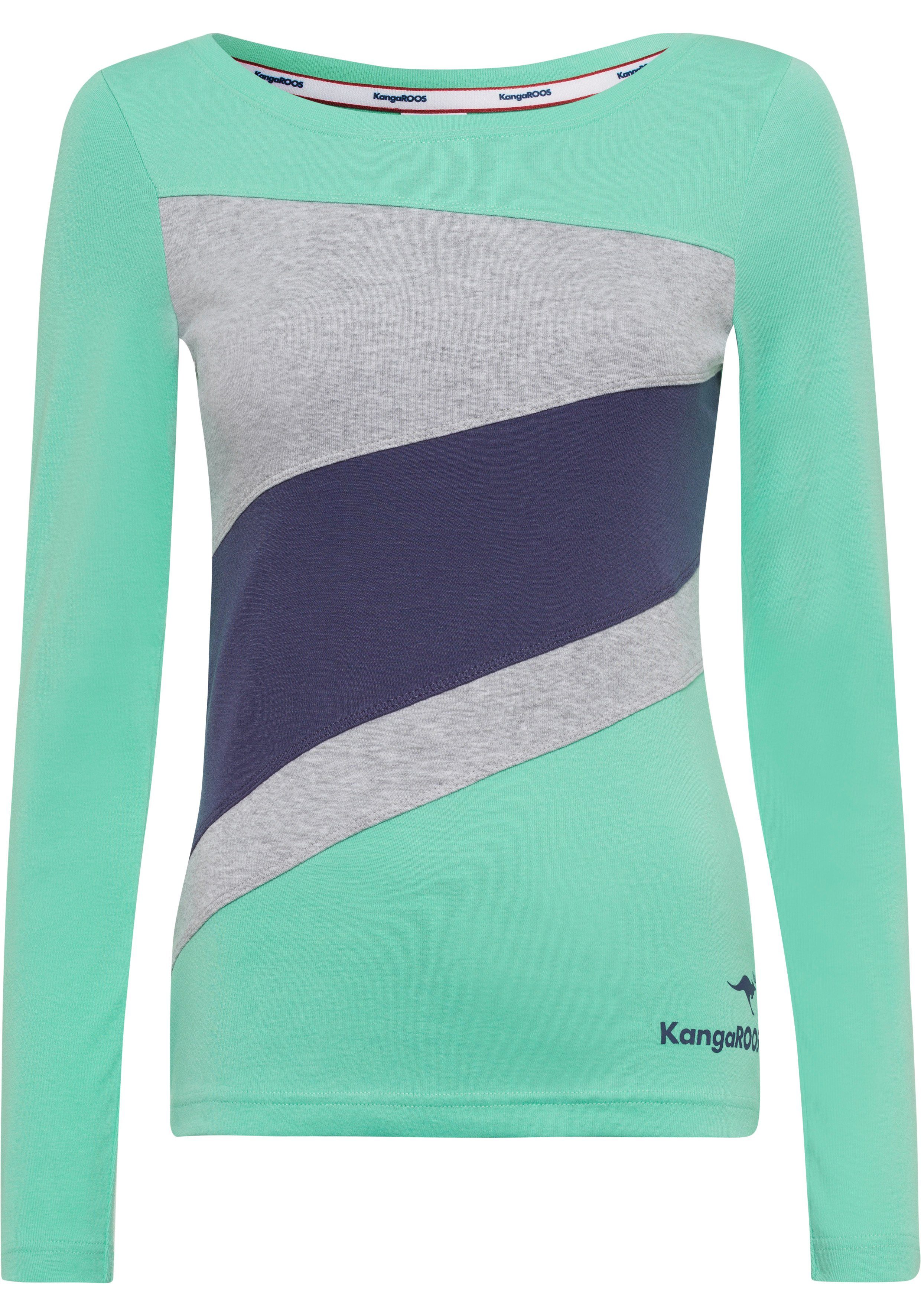 KangaROOS Longsleeve mit vorne Color Details Blocking hellgrün-grau-marine