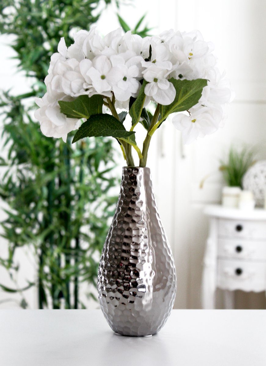 Moderne Deko Vase Blumenvase Tischvase aus Keramik champagner silber Höhe 40 cm 