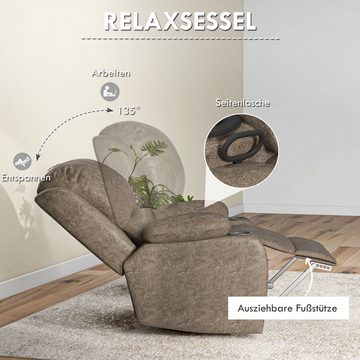 HOMCOM Relaxsessel Drehbarer Fernsehsessel mit Wippfunktion, Liegefunktion (Ruhesessel, 1-St., Liegesessel), mit 2 Getränkehalter