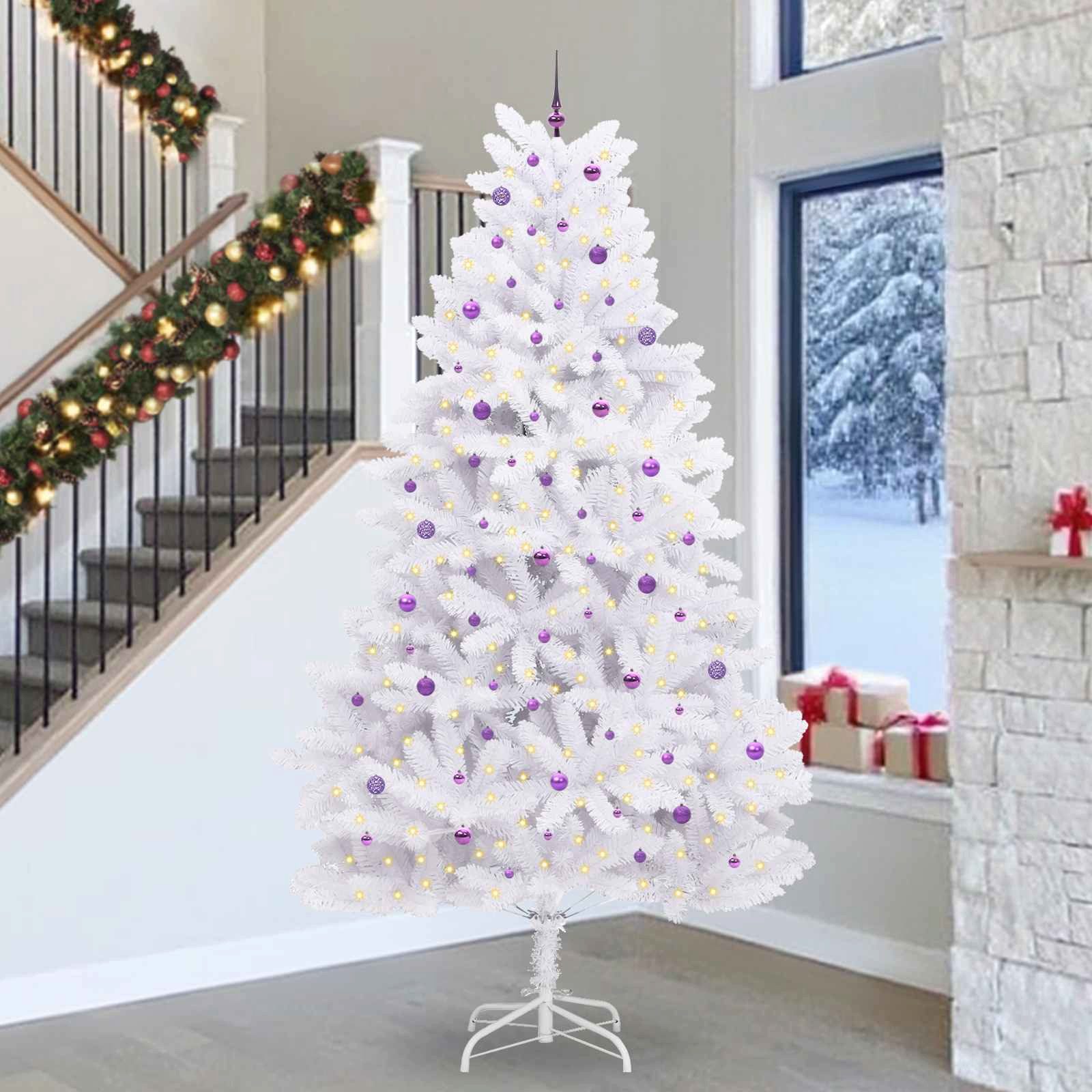 vidaXL Künstlicher Weihnachtsbaum Künstlicher klappbarer Weihnachtsbaum Weiß 300 cm PVC und Stahl