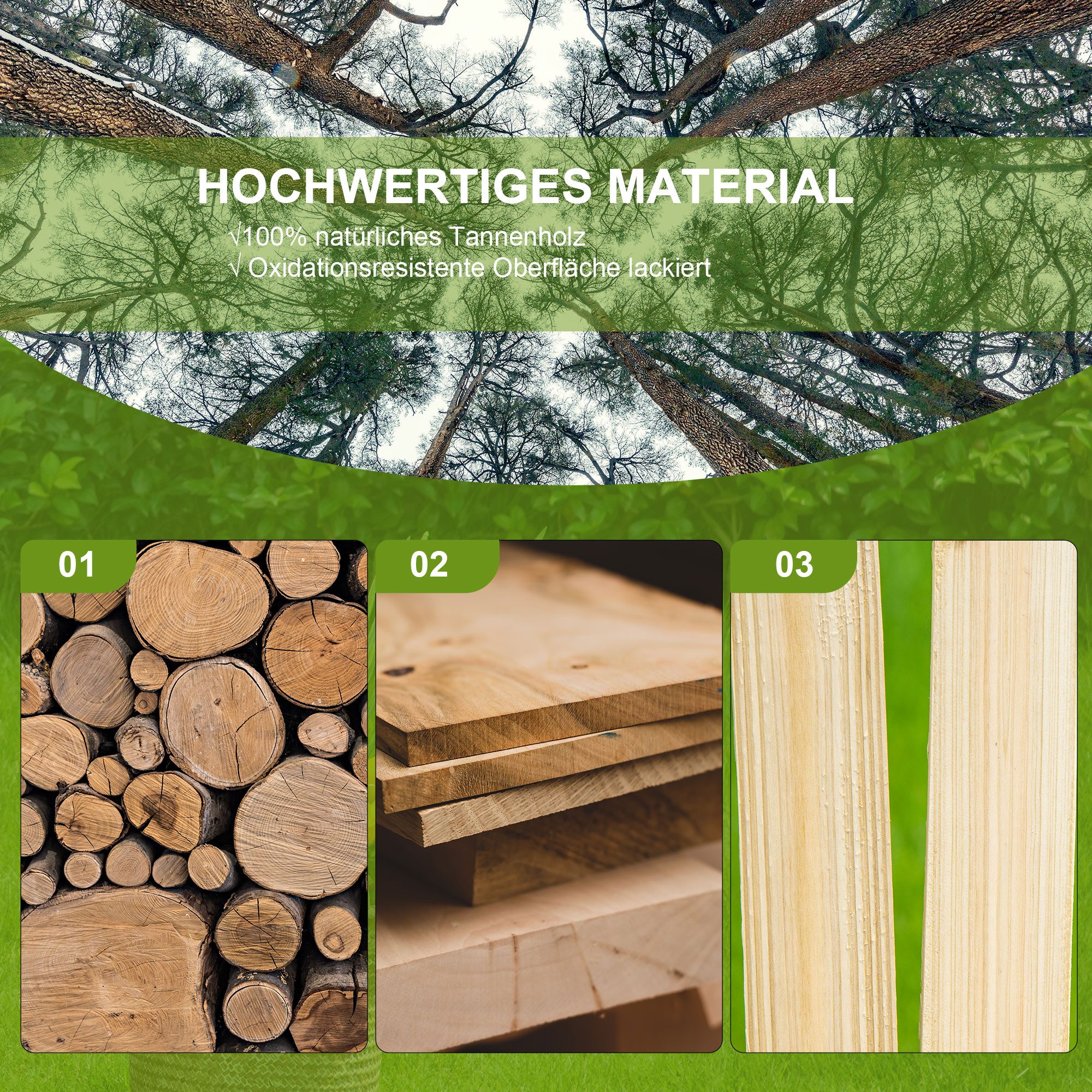 Outsunny Gartenstuhl Gartenbank mit Tisch, Sitzbank, 2 Stühle, Massivholz (Holzbank, 1 St), für Garten, Naturholz – Bild 5 von 5