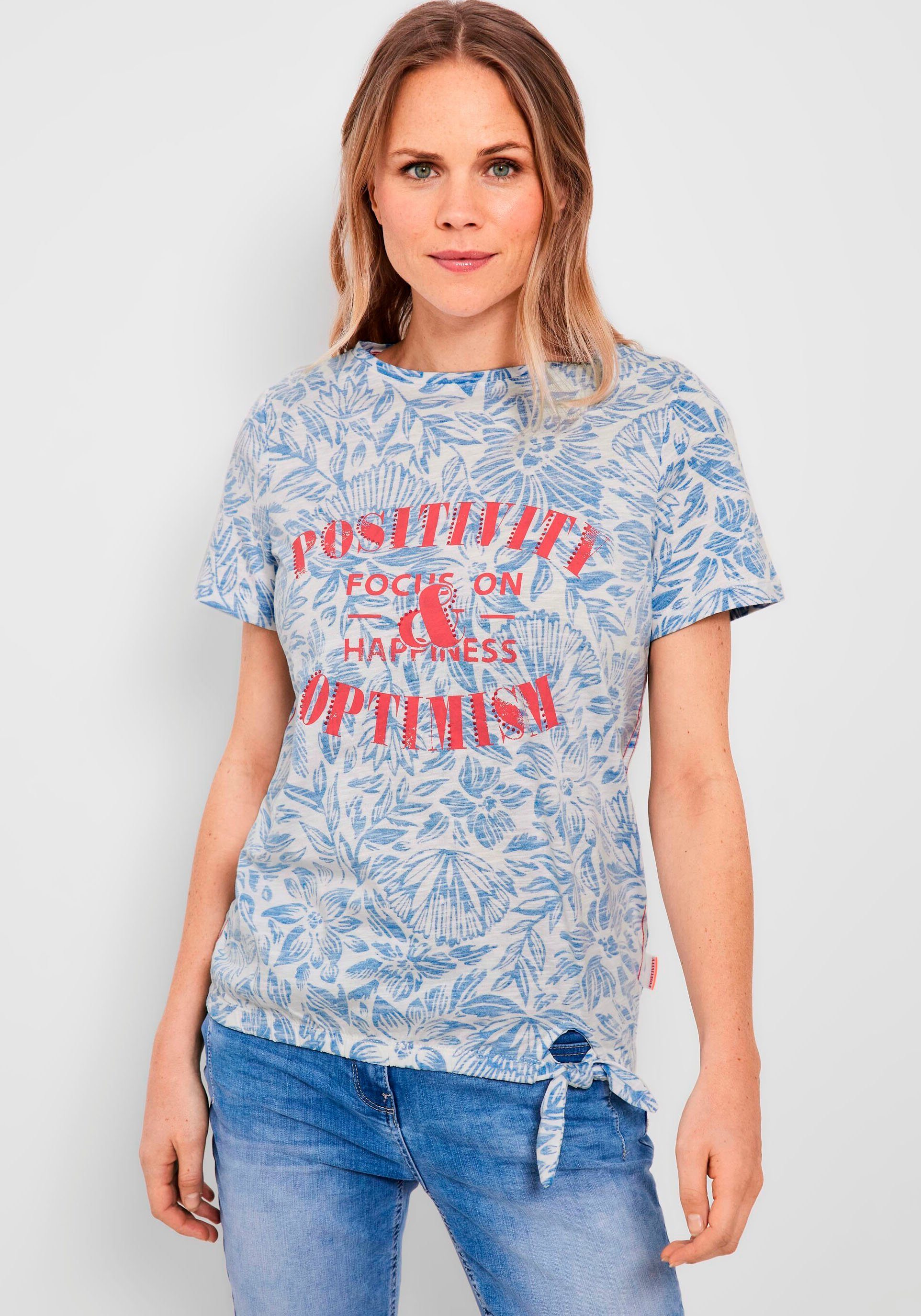 Cecil T-Shirt mit Alloverdruck und Statement blau