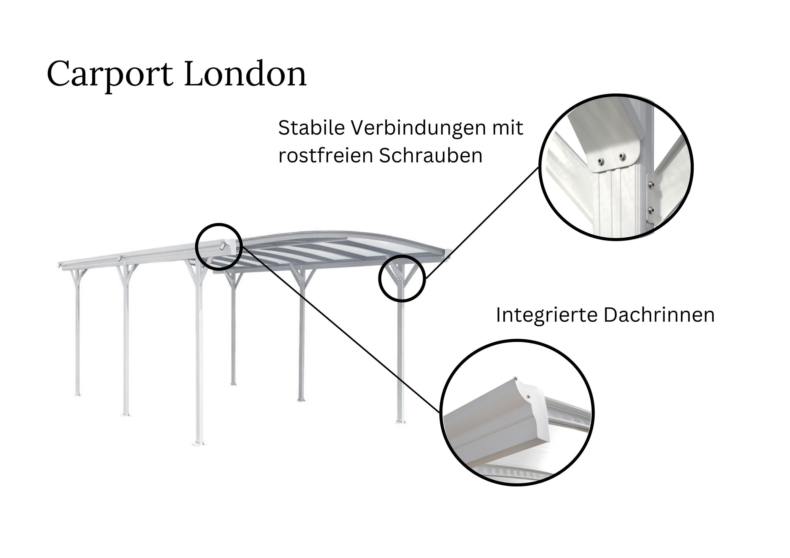 Aileenstore Einzelcarport London, Polycarbonat (Design Doppelstegplatten London m² Carport 15 aus UV-beständige Aluminium-Konstruktion, Spezielle UV-beschichtet Bausatz), Pulverbeschichtung, Abstellfläche