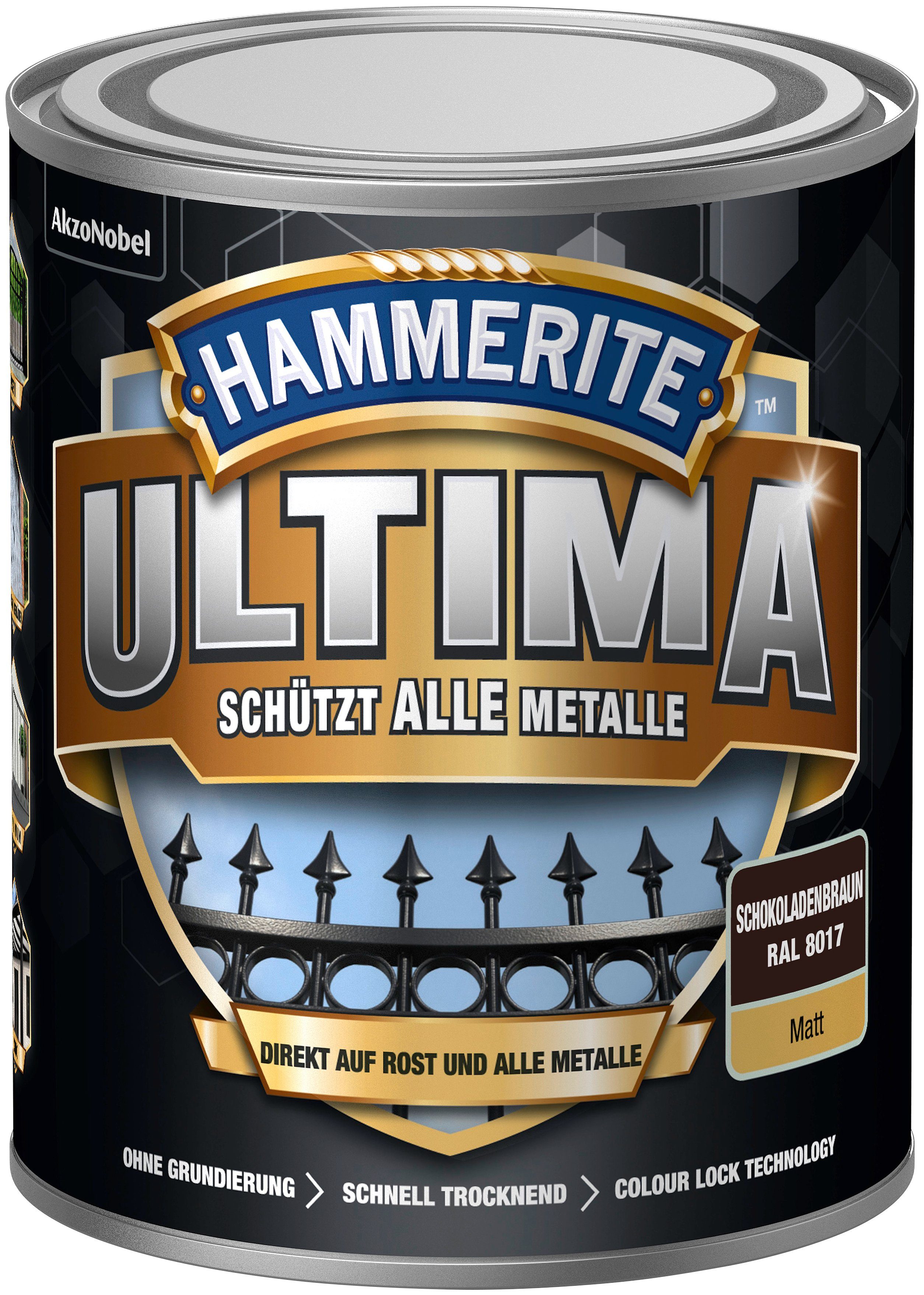 Hammerite  Metallschutzlack ULTIMA schützt alle Metalle, 3in1, schokoladenbraun RAL 8017, matt