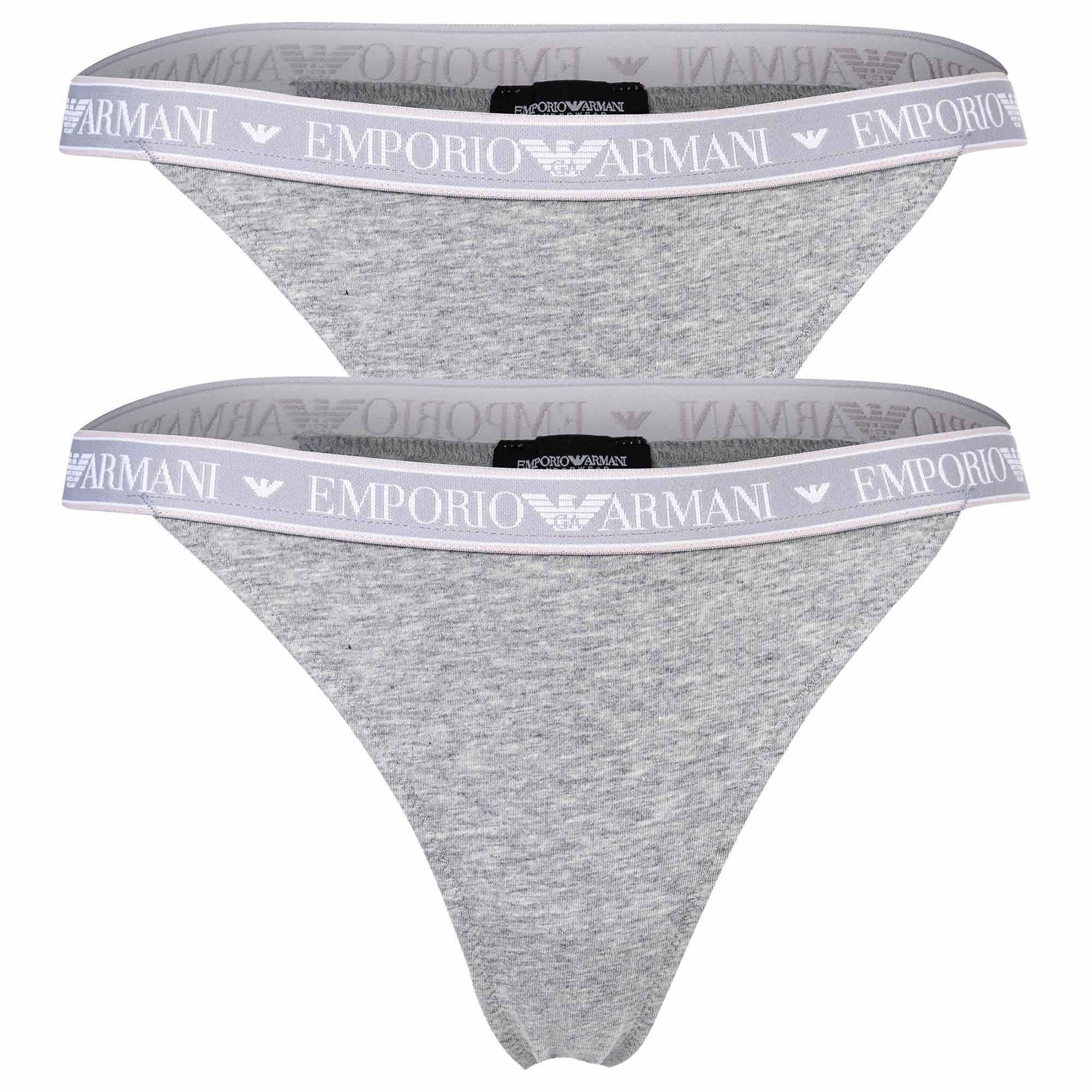 Armani Damen Cotton Stretch 2er Pack String Emporio String, T-Thong, Grau -