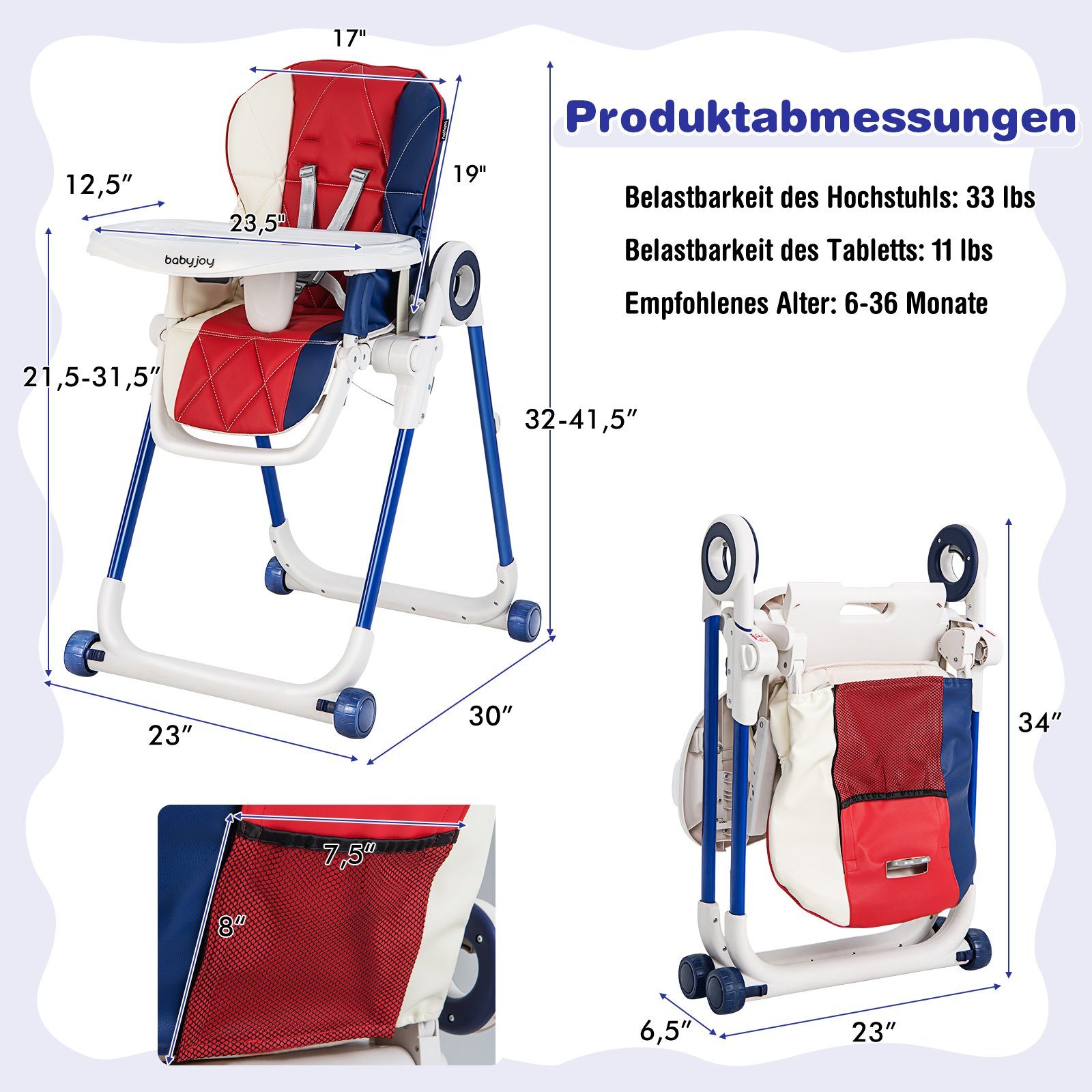 COSTWAY Hochstuhl, schnell faltbar, höhenverstellbar & günstig online kaufen