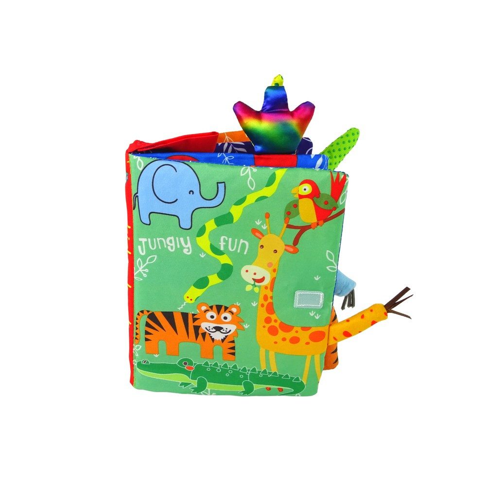 LEAN TOYS Stoffbuch Knisterbuch Fühlbuch Babybuch (Spar-Set, 1-St., 18 x 22,5 x 2 cm weich), 8 Seiten, Klettverschluss, Dschungeltiere, weich