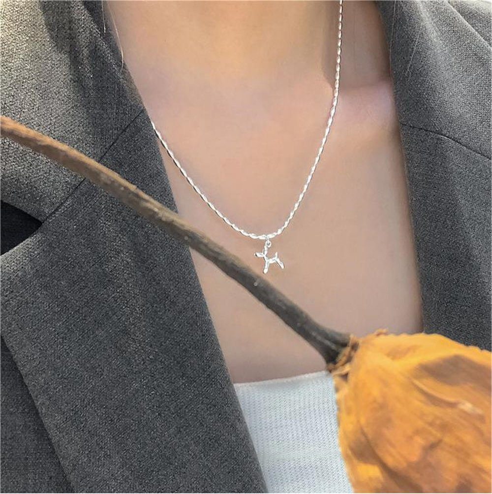 Rouemi Charm-Kette Damen-Halskette, Kupfer-Halskette Welpen-Tier-Anhänger-Halskette, Silberfarben