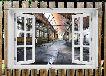 Wallario Sichtschutzzaunmatten Alte Industriehalle leerstehend und einsam, mit Fenster-Illusion
