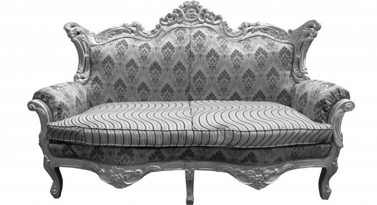 Casa Padrino 2-Sitzer Barock 2er Sofa Master Silber Muster /Silber Mod2 - Wohnzimmer Couch Möbel Lounge