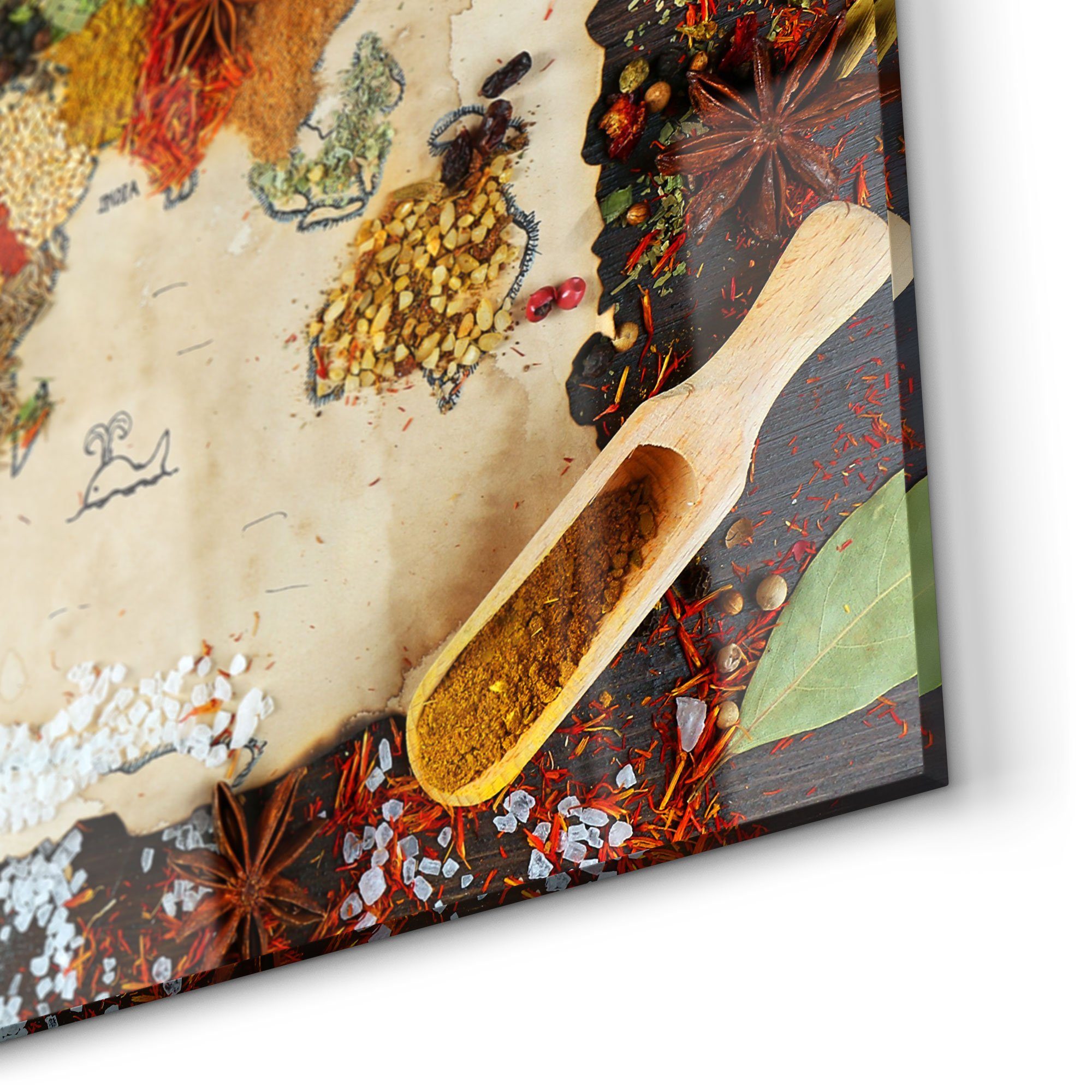 Küchenrückwand DEQORI 'Weltkarte aus Herdblende Gewürzen', Badrückwand Spritzschutz Glas