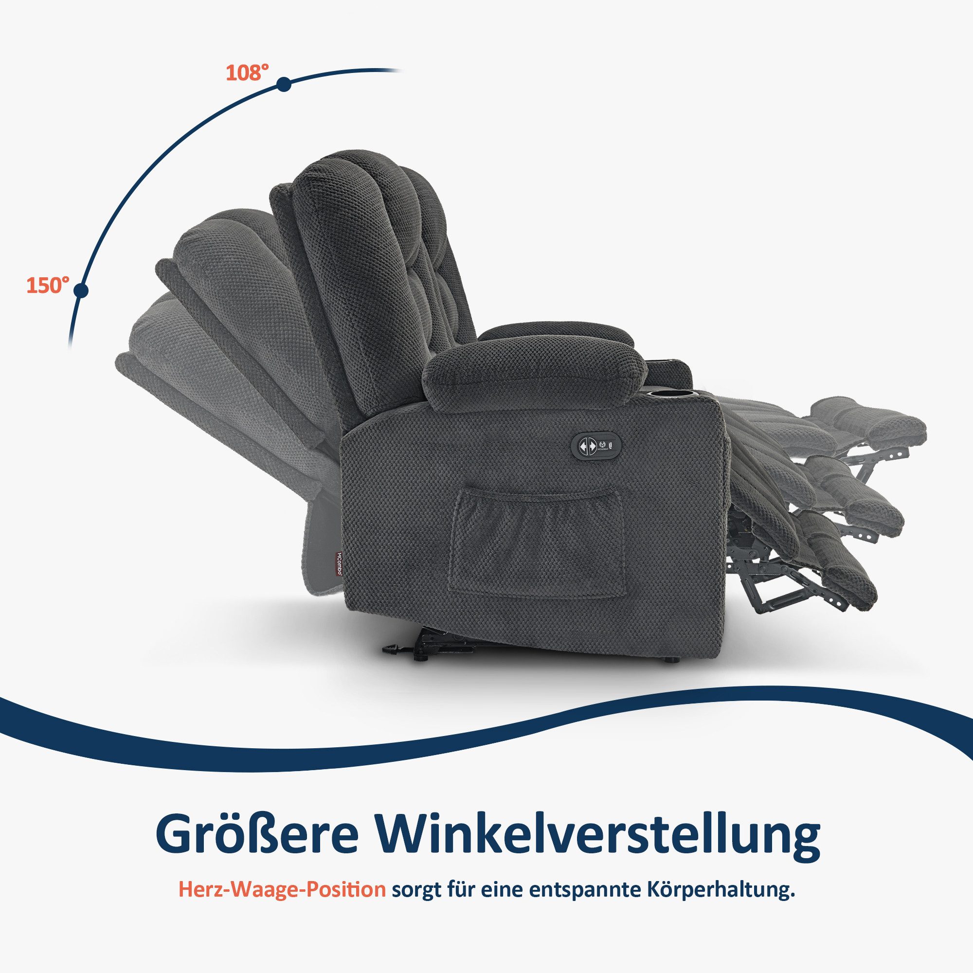 MCombo 2,5-Sitzer M MCombo Sofa 150° Verstellbar, 2er/3er Relaxsessel, 7009, mit Relaxfunktion