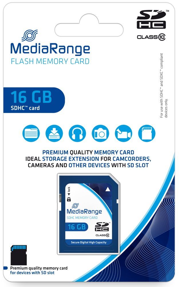 Mediarange Mediarange SDHC Karte 16GB Speicherkarte Class 10 Speicherkarte