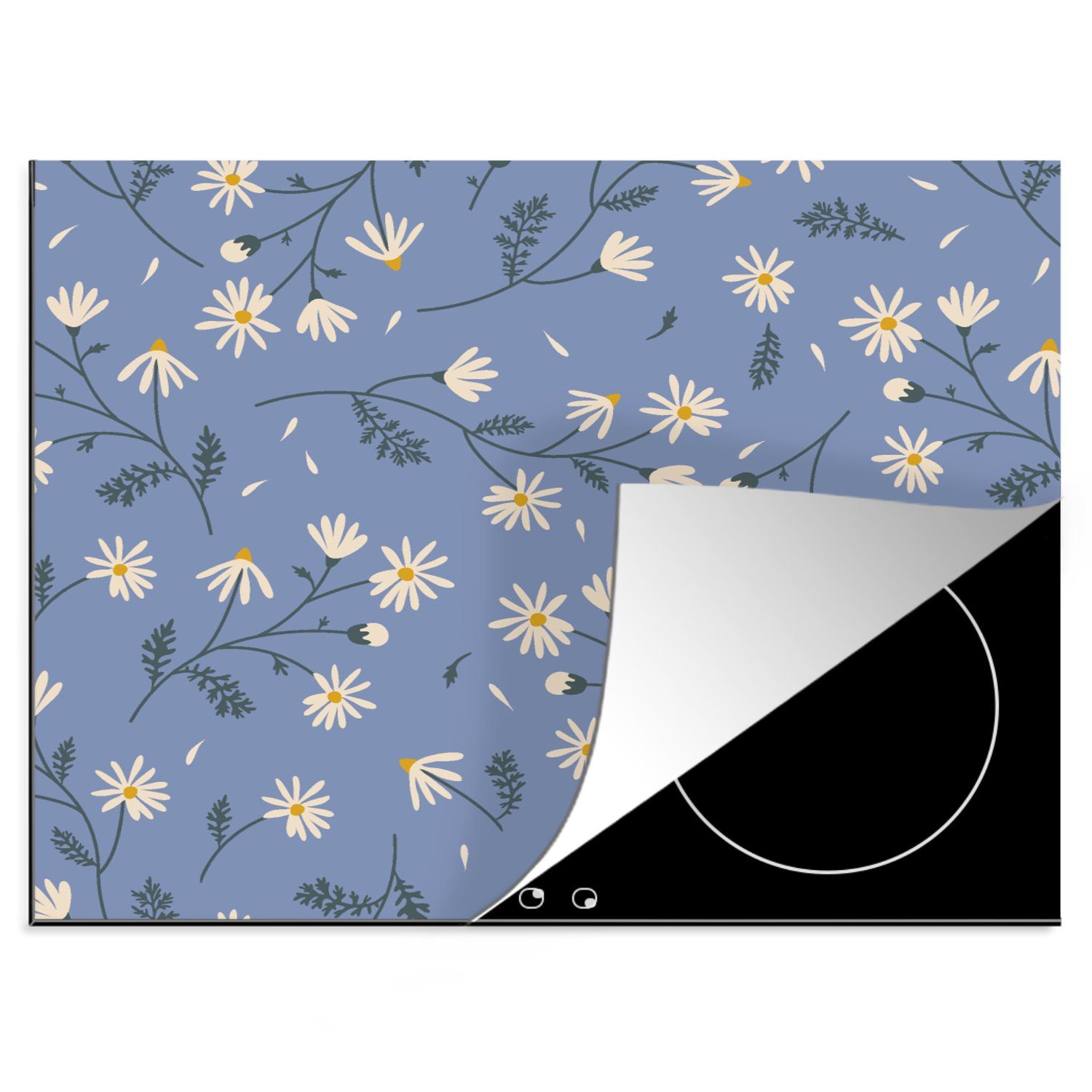 MuchoWow Herdblende-/Abdeckplatte Blumen - Muster - Gänseblümchen, Vinyl, (1 tlg), 60x52 cm, Mobile Arbeitsfläche nutzbar, Ceranfeldabdeckung