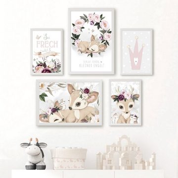 homestyle-accessoires Poster Bilderset SCHLAF SCHÖN KLEINER ENGEL - BAMBI REH FRECH & WUNDERBAR Kinderbilder Nursery DIN A3/A4 Prints --- VERSANDKOSTENFREI ---, (5 St), Ohne Bilderrahmen